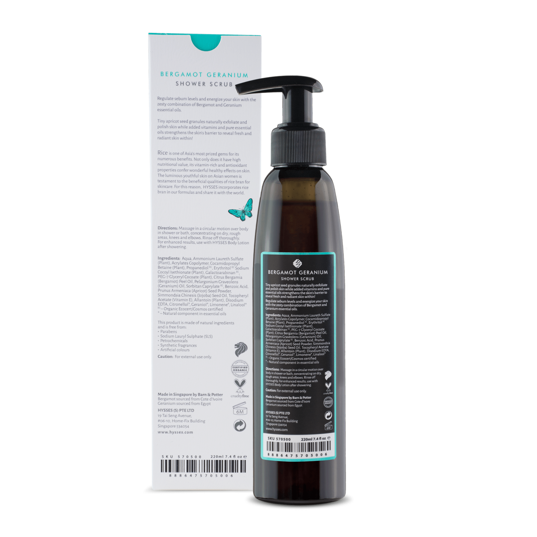 Hysses Singapore Body 220ml Shower Scrub Bergamot Geranium