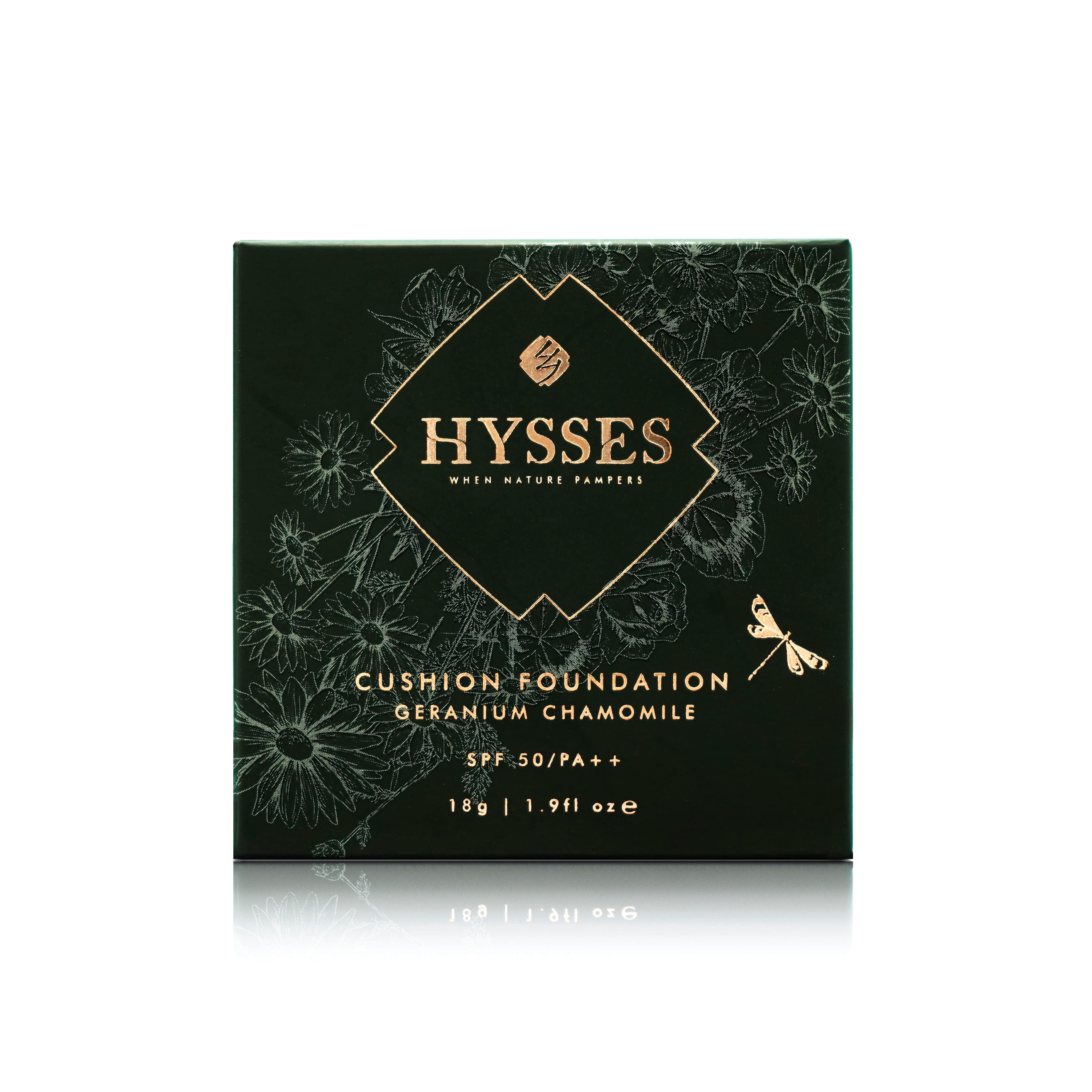 Hysses Singapore Face Absolute Coverage Cushion Foundation Geranium Chamomile Broad Spectrum SPF50/PA++
