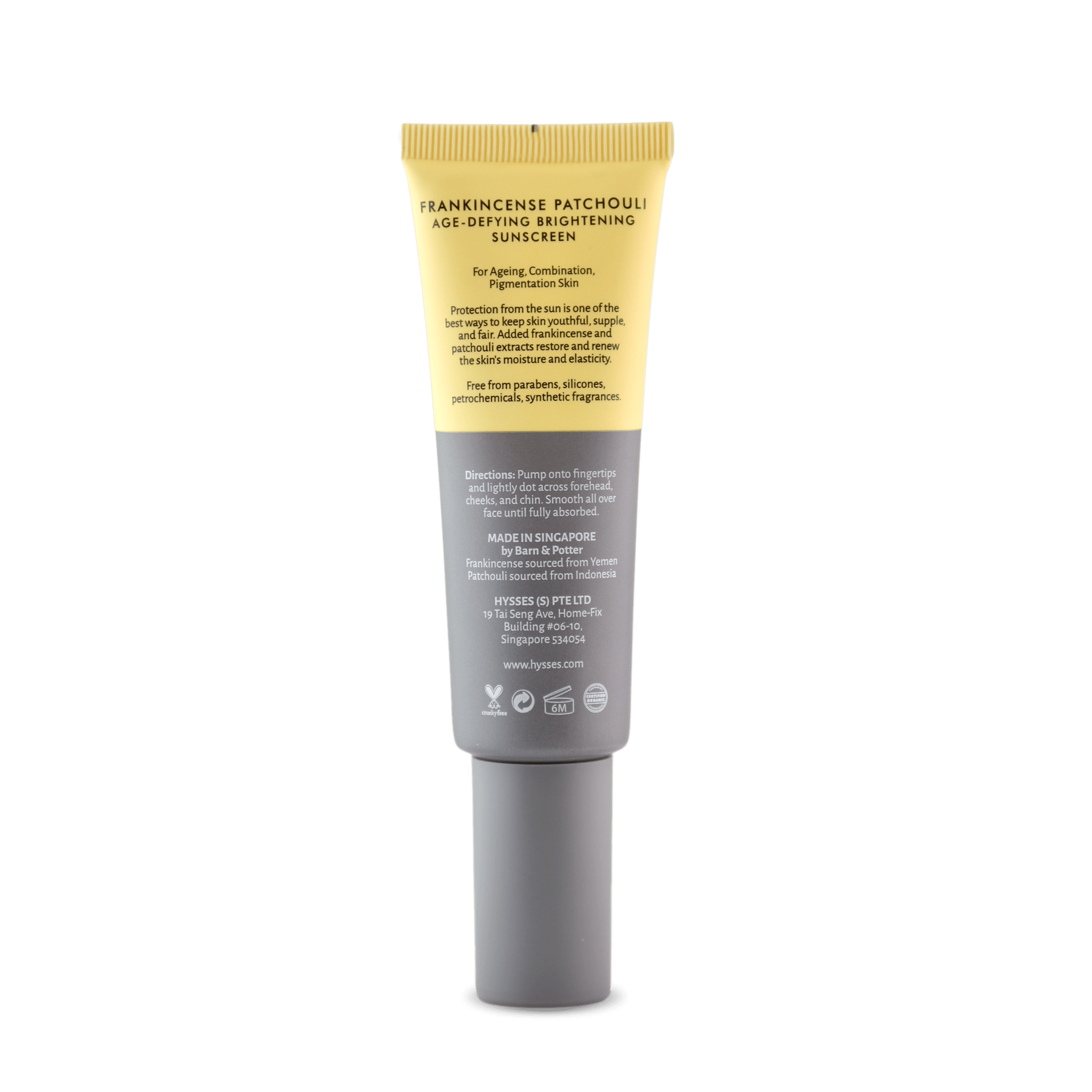 Hysses Singapore Face Care Age Defying Brightening Sunscreen Frankincense Patchouli SPF 40 / PA++ R