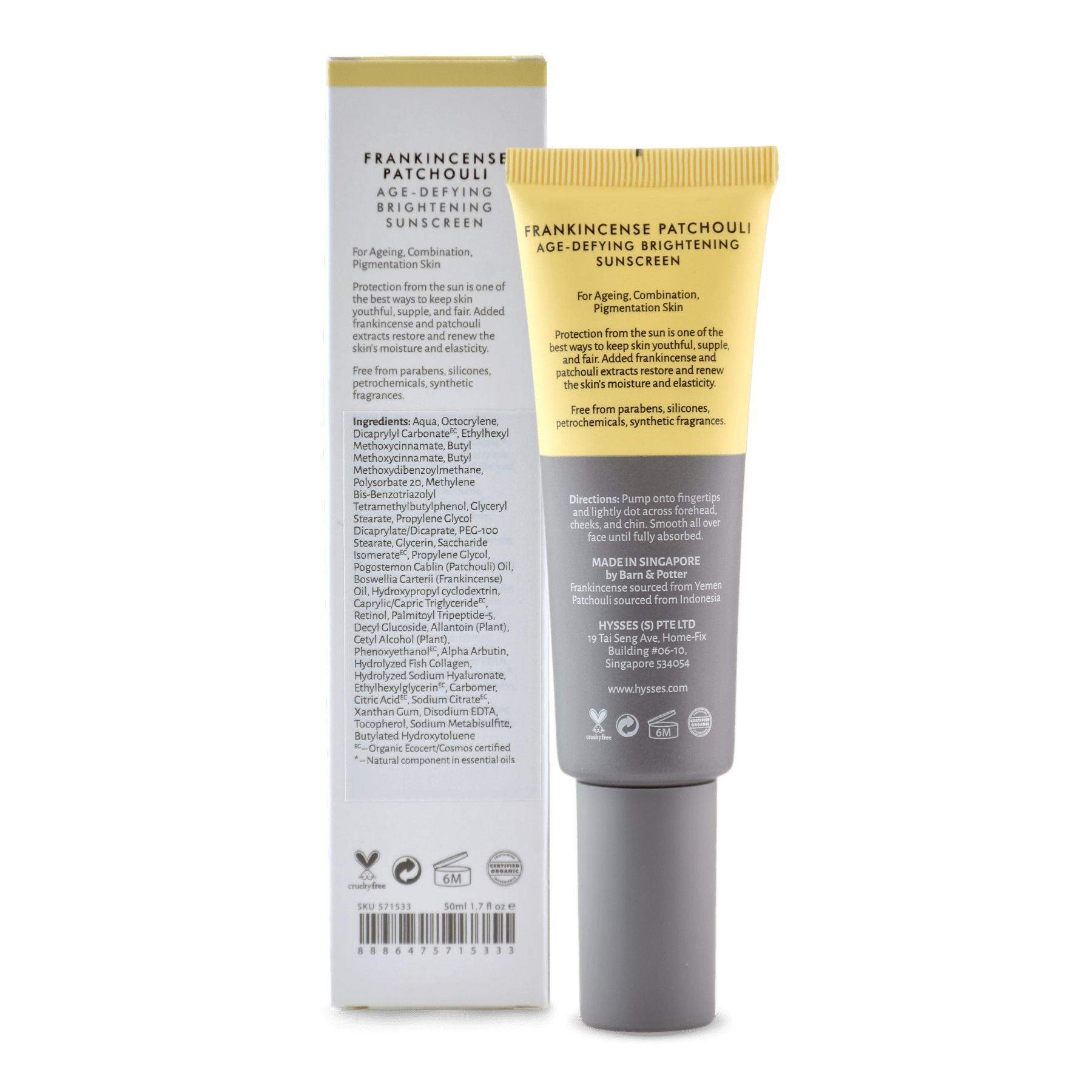Hysses Singapore Face Care Age Defying Brightening Sunscreen Frankincense Patchouli SPF 40 / PA++ R