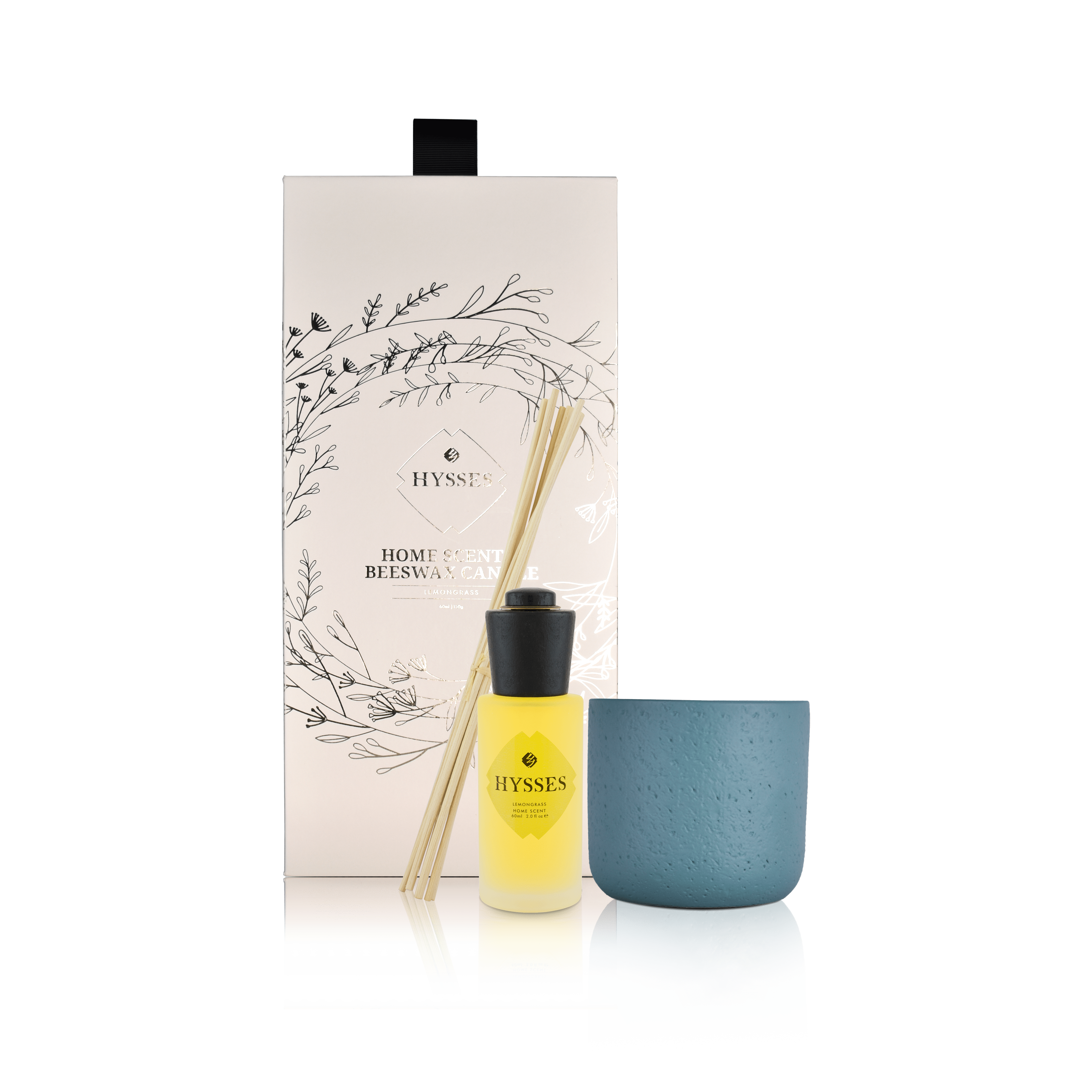 Hysses Singapore Gifts Gift Set Of 2 Home Scent & Beeswax Candle Lemongrass, 60ml/150g