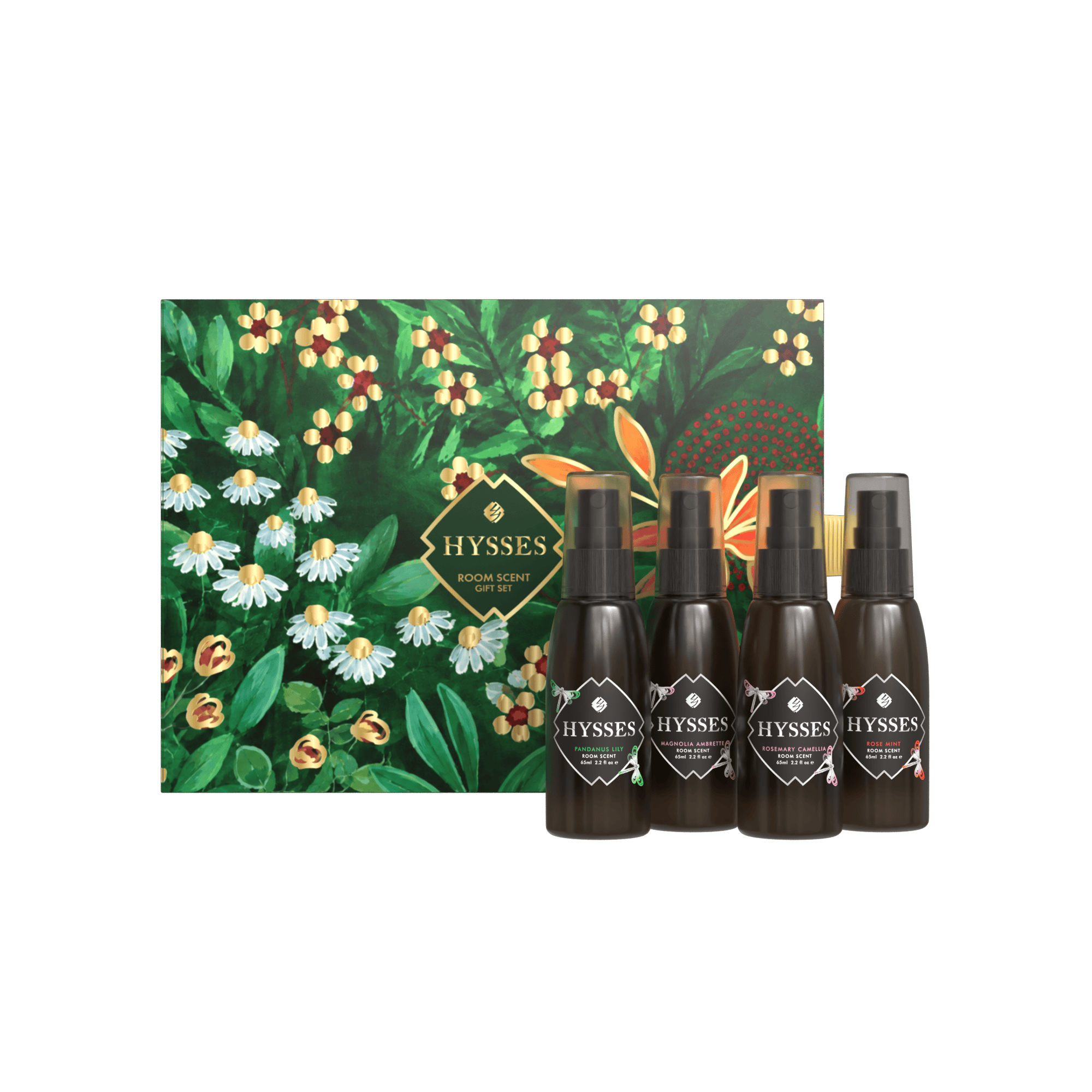 Hysses Gifts Gift Set Of 4 Room Scent, 65ml (Magnolia Ambrette · Rosemary Camellia · Pandanus Lily · Rose Mint)