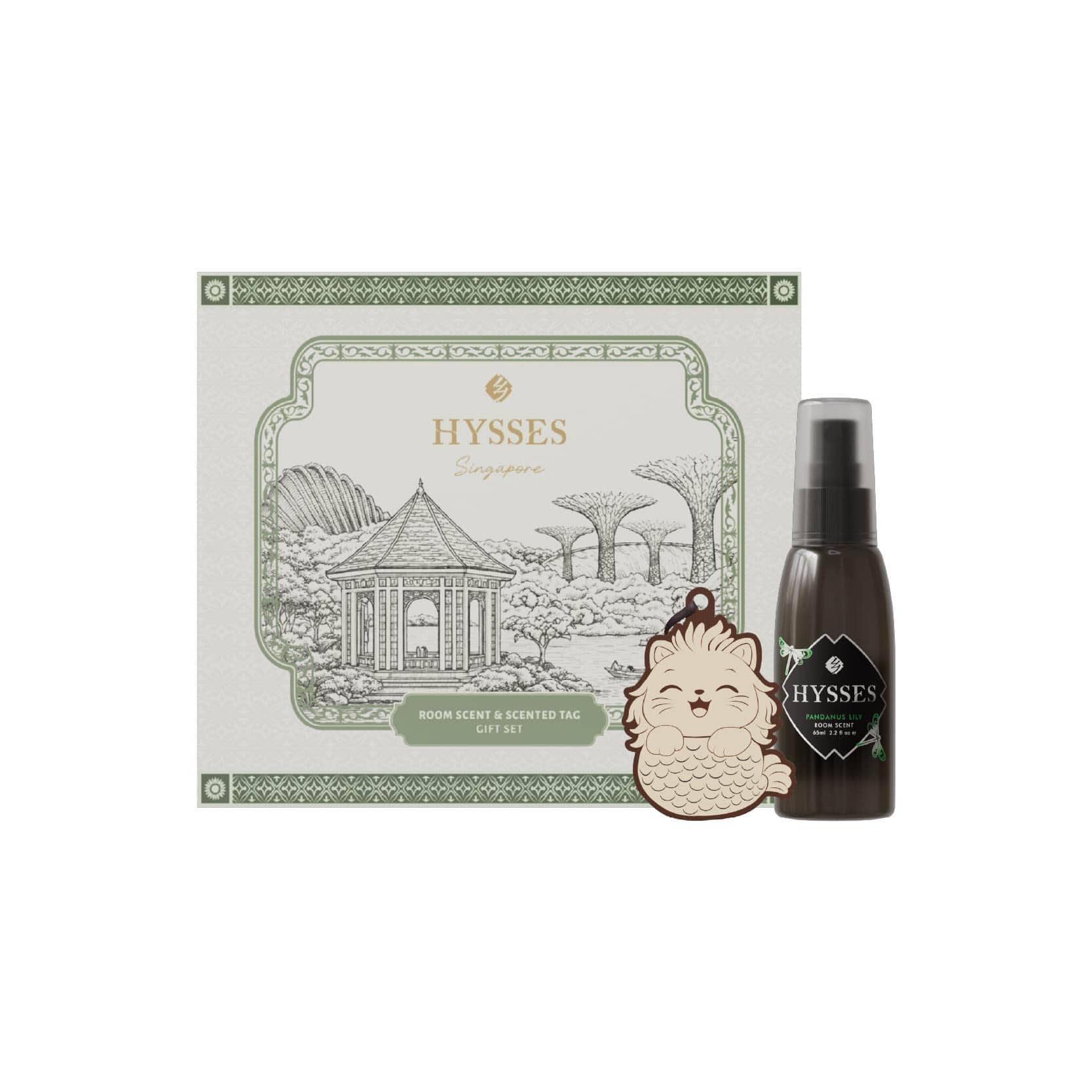 Hysses Singapore Home & Scent Gift Set of 2, Tasek Mercat Scented Tag & Room Scent, Pandanus Lily