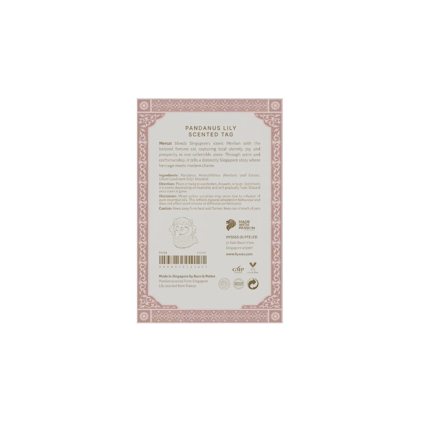 Hysses Singapore Home & Scent Mercat Scented Tag, Pura, Pandanus Lily