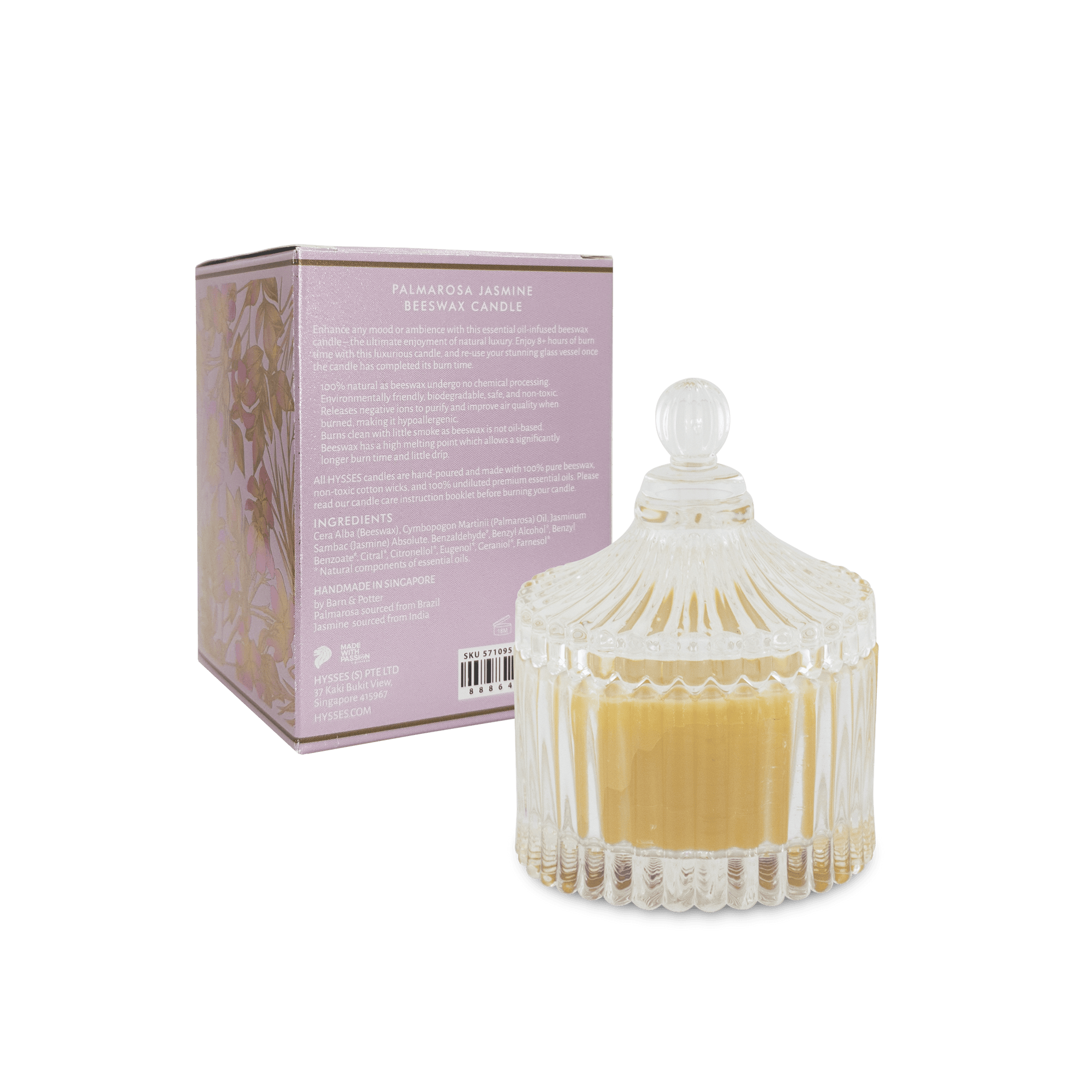 Hysses Home Scents 100g Beeswax Candle Palmarosa Jasmine, 100g