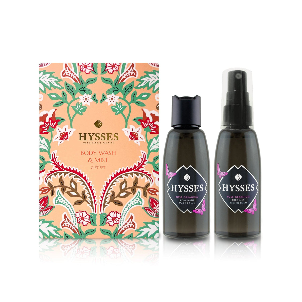 Hysses Body Care Rose Geranium Travel Gift Set (Body Wash &amp; Body Mist)