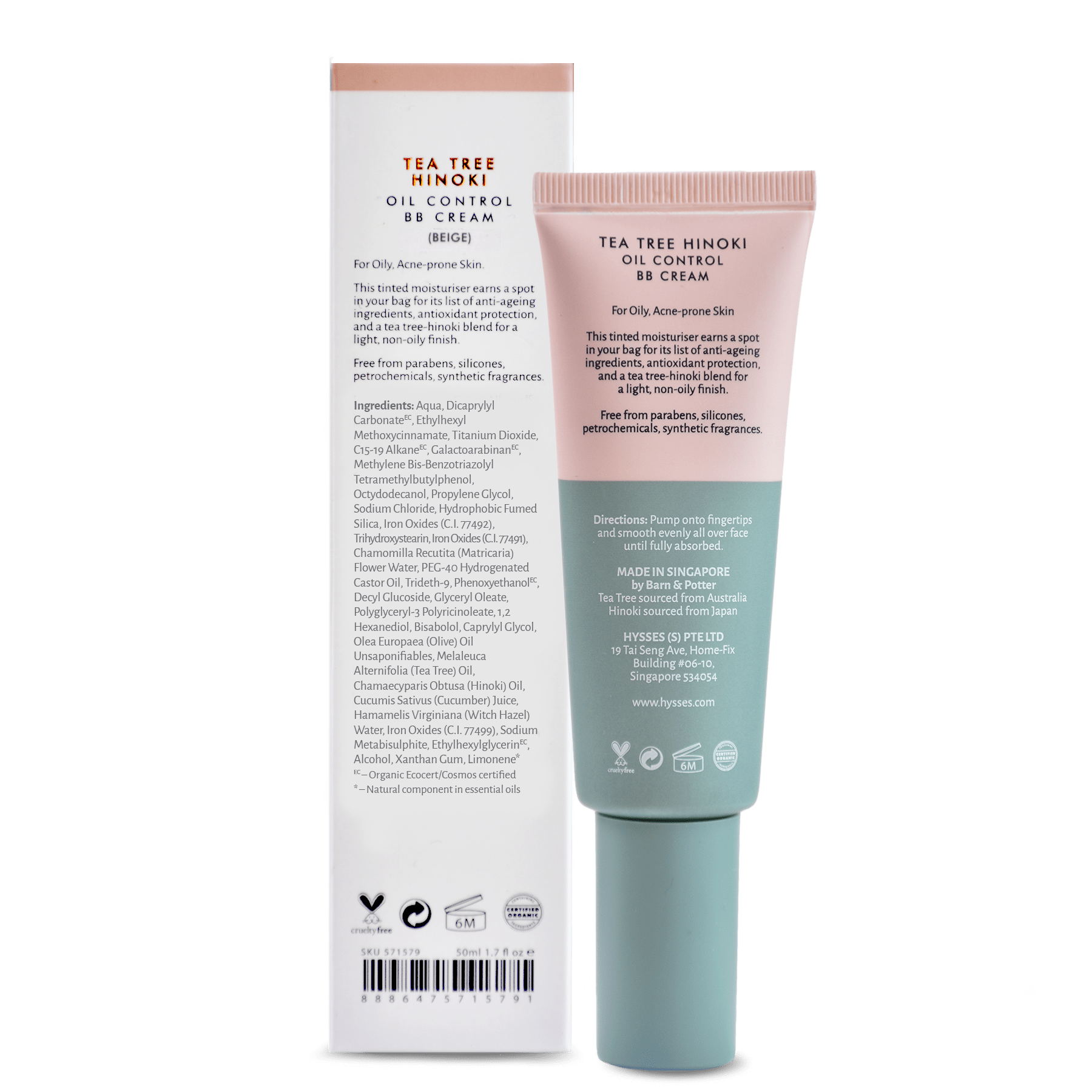 Hysses Face Care Beige Oil Control BB Cream Tea Tree Hinoki SPF20, Beige