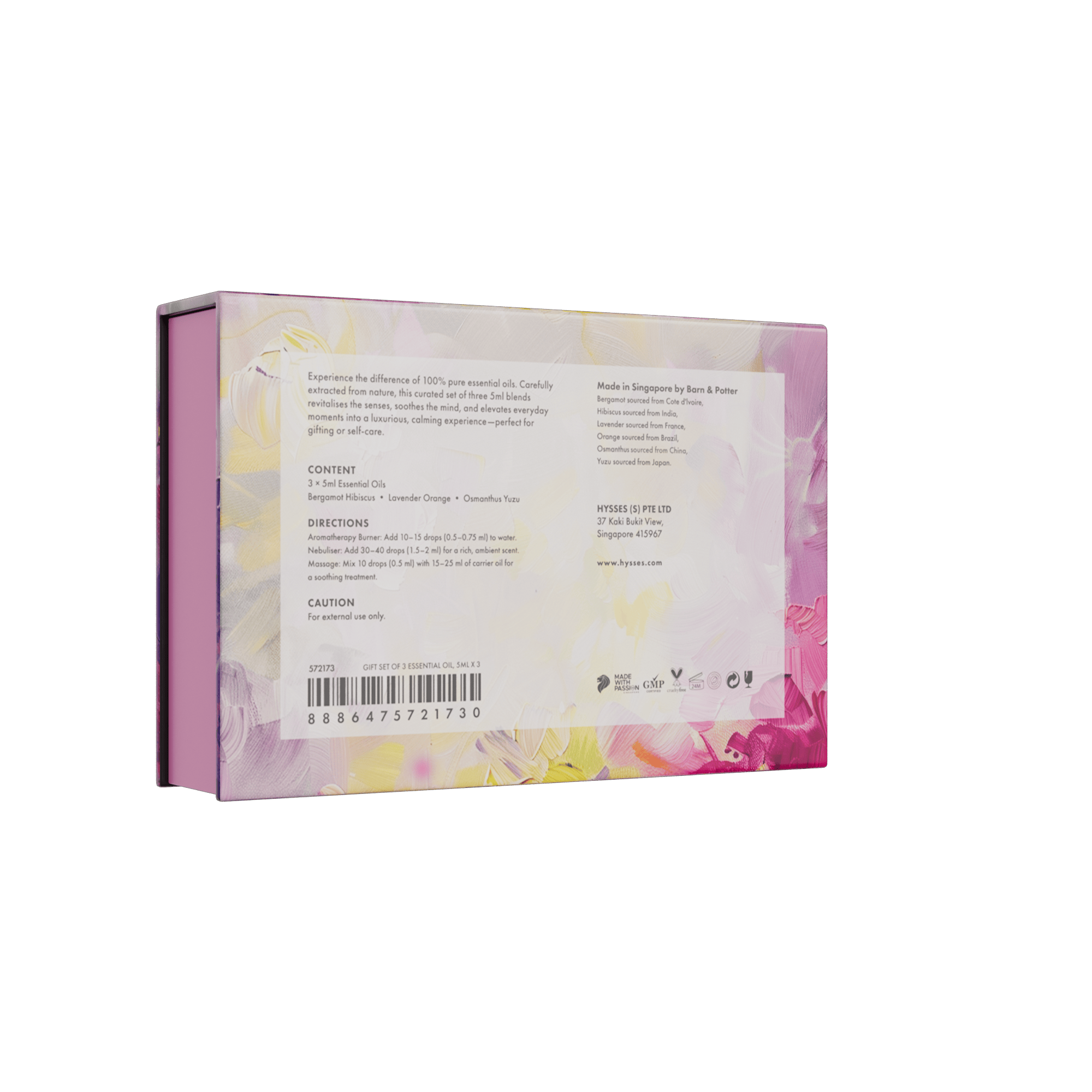 Hysses Singapore Gifts Gift Set of 3 Essential Oils, 5ml (Lavender Orange, Osmanthus Yuzu & Bergamot Hibiscus)