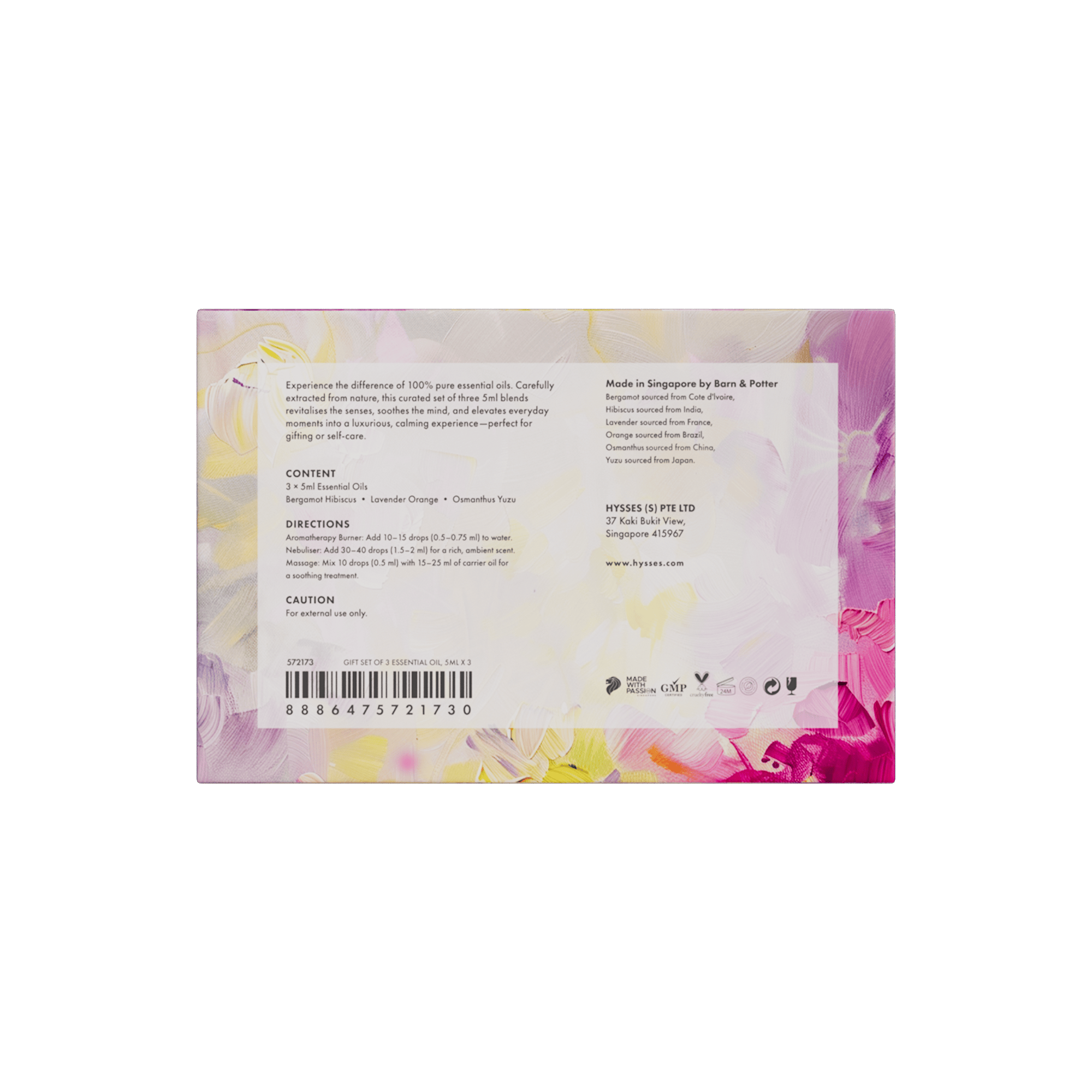 Hysses Singapore Gifts Gift Set of 3 Essential Oils, 5ml (Lavender Orange, Osmanthus Yuzu & Bergamot Hibiscus)