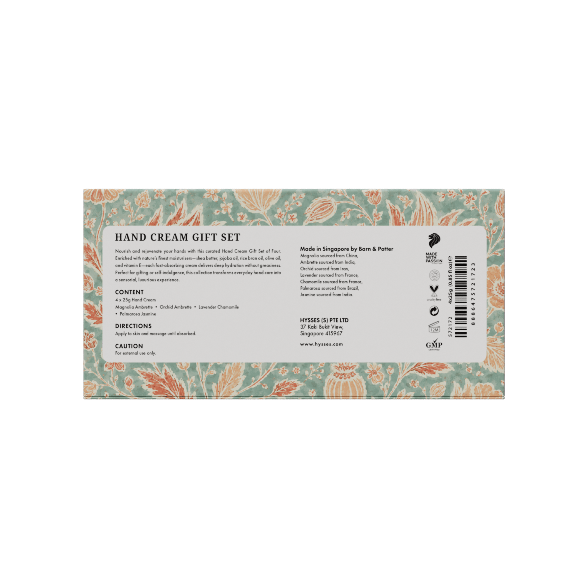 Hysses Gifts Gift Set Of 4 Hand Cream, 25g (Magnolia Ambrette · Orchid Ambrette · Lavender Chamomile · Palmarosa Jasmine)