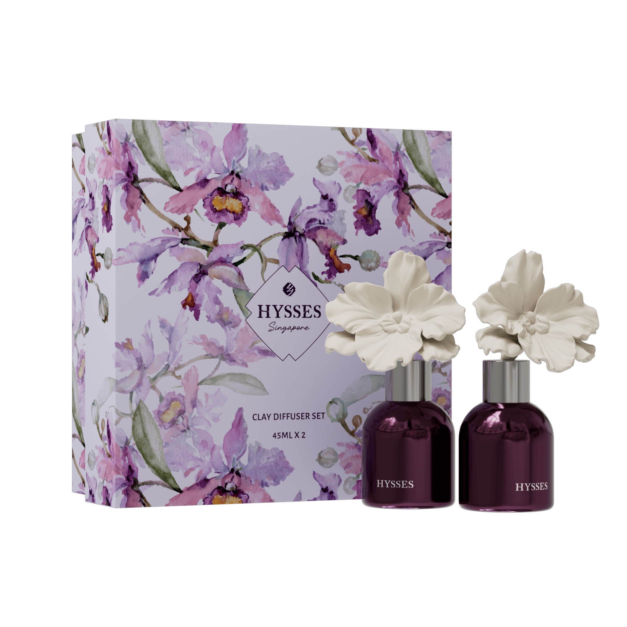 Hysses Singapore Home & Scent Clay Diffuser Set of 2, Orchid (Orchid Ambrette & Orchid Citrus)