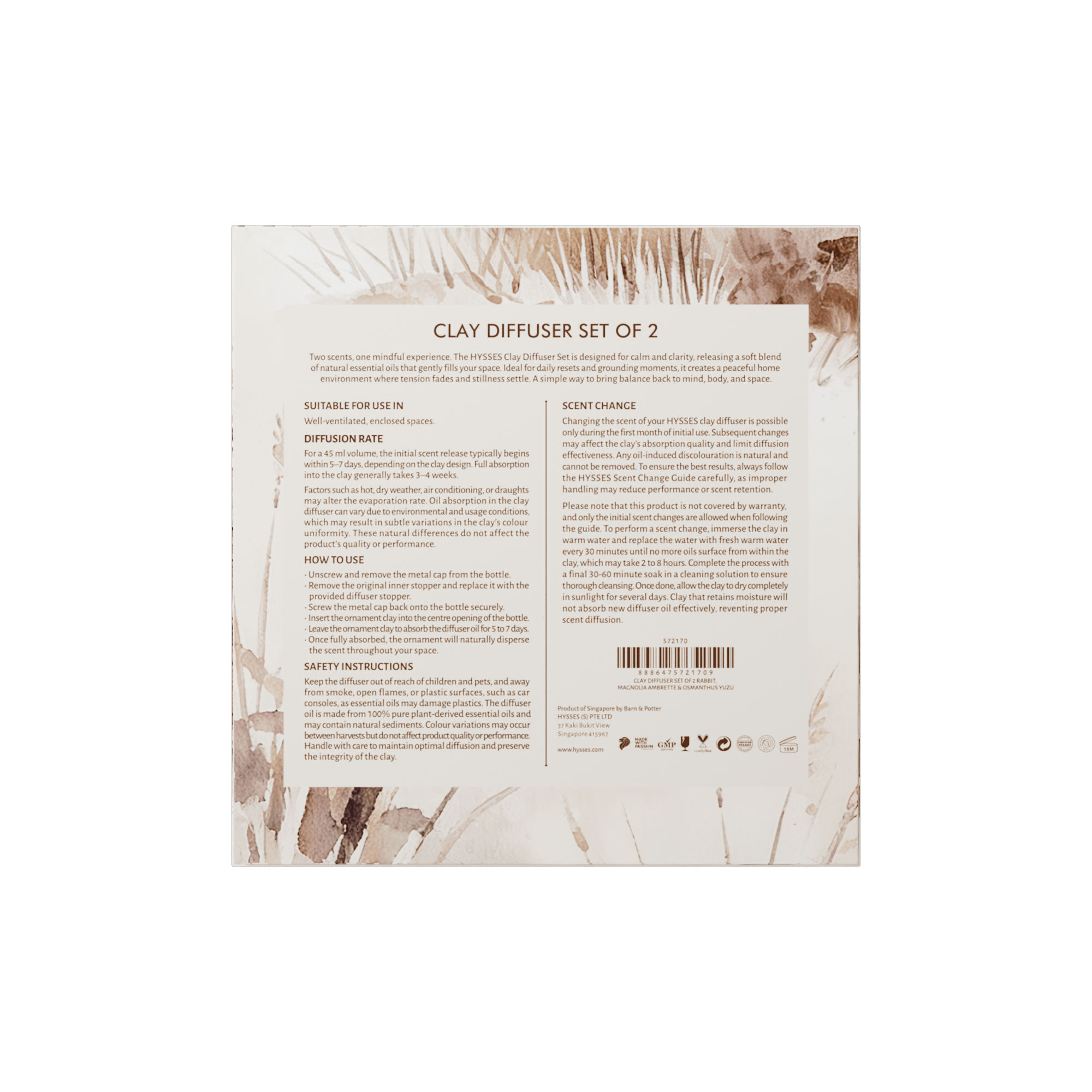 Hysses Singapore Home & Scent Clay Diffuser Set of 2, Rabbit (Magnolia Ambrette & Osmanthus Yuzu)