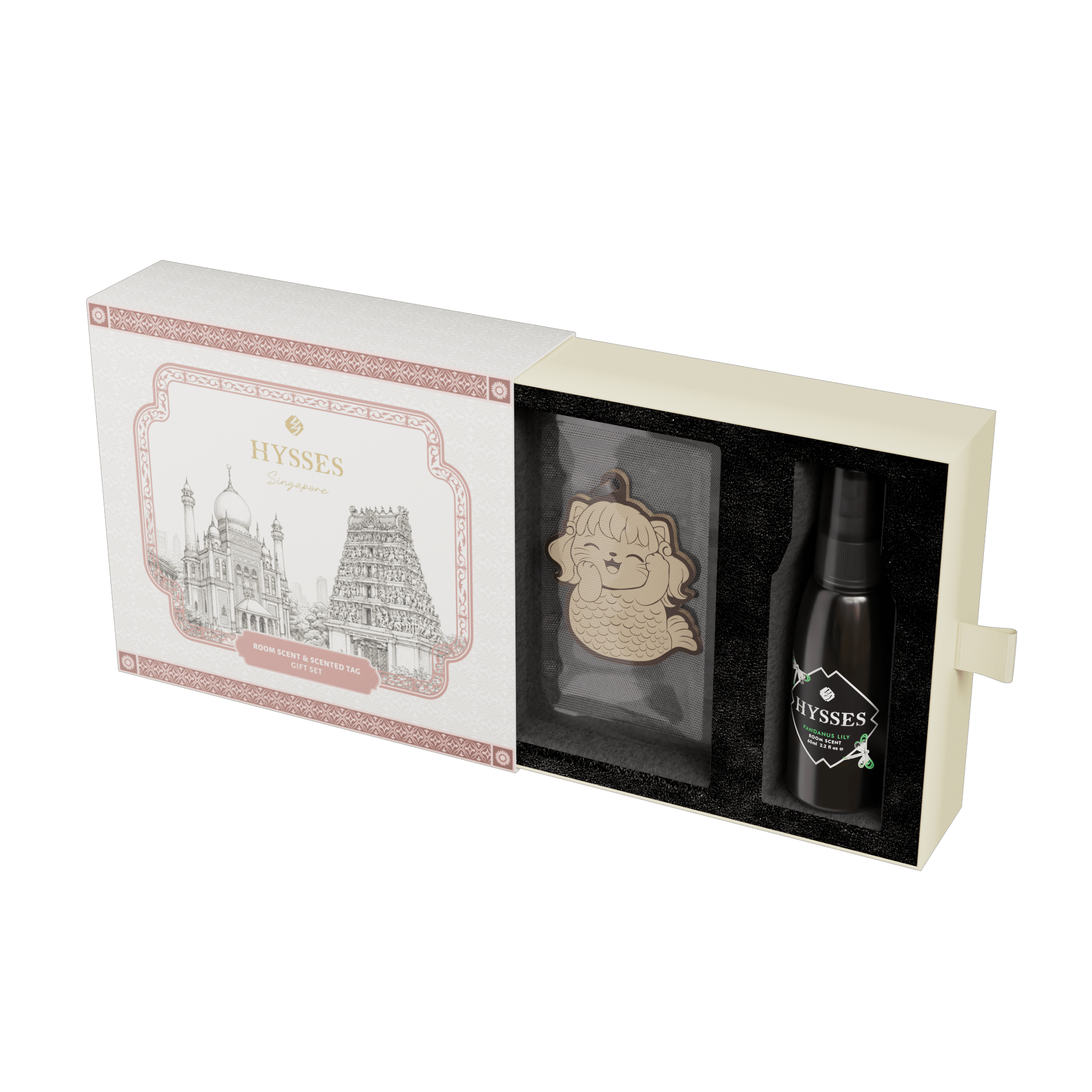 Hysses Singapore Home & Scent Gift Set of 2, Pura Mercat Scented Tag & Room Scent, Pandanus Lily