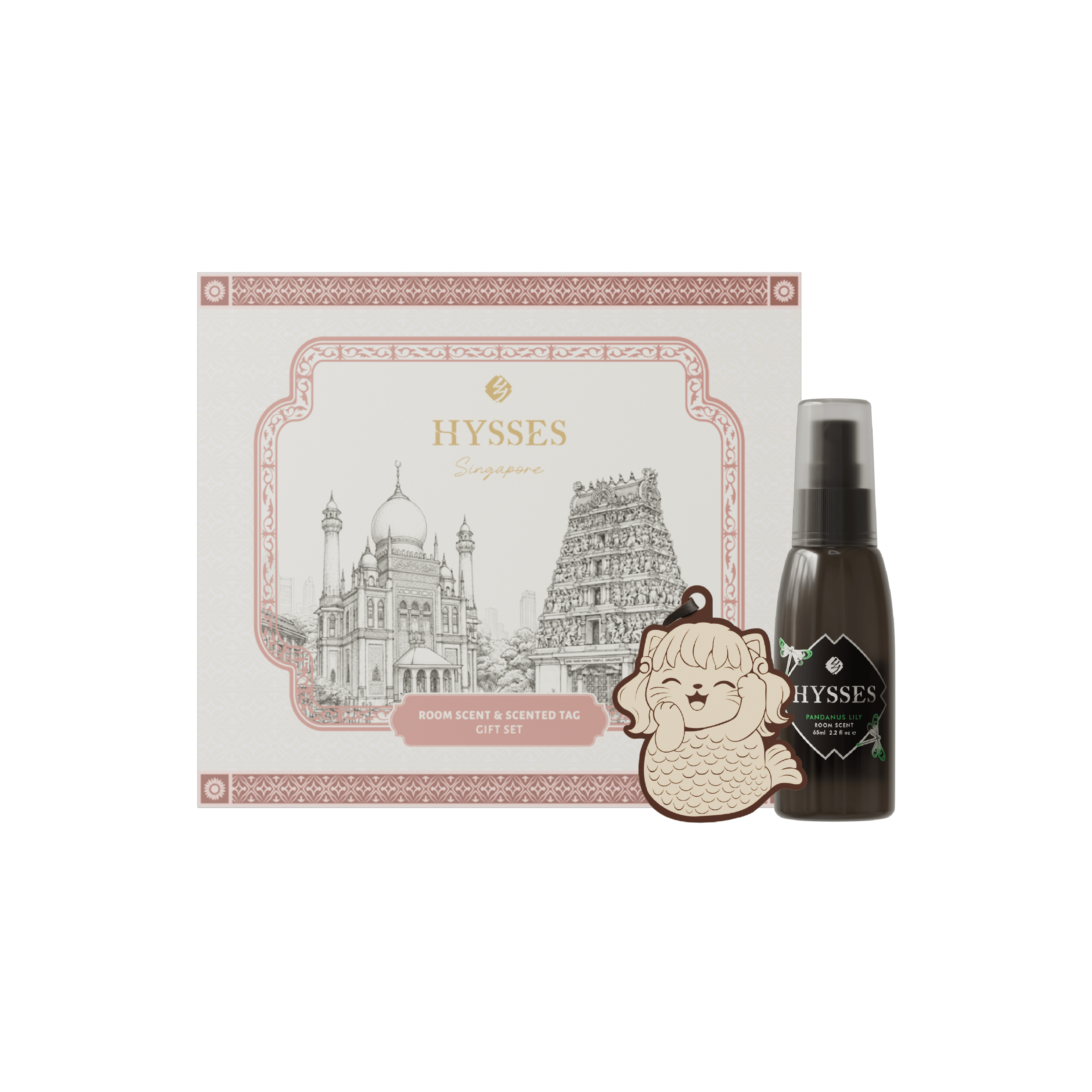 Hysses Singapore Home & Scent Gift Set of 2, Pura Mercat Scented Tag & Room Scent, Pandanus Lily
