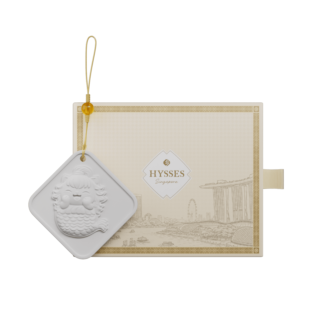 Hysses Singapore Home & Scent Gift Set Of 2, Singa Mercat Clay Charm & Essential Oil, Orchid Ambrette, 2ml