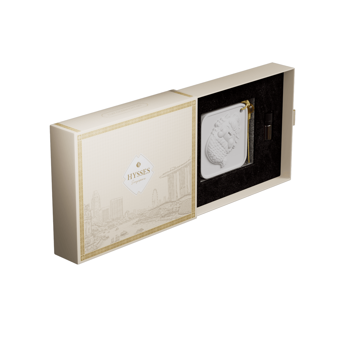 Hysses Singapore Home & Scent Gift Set Of 2, Singa Mercat Clay Charm & Essential Oil, Orchid Ambrette, 2ml