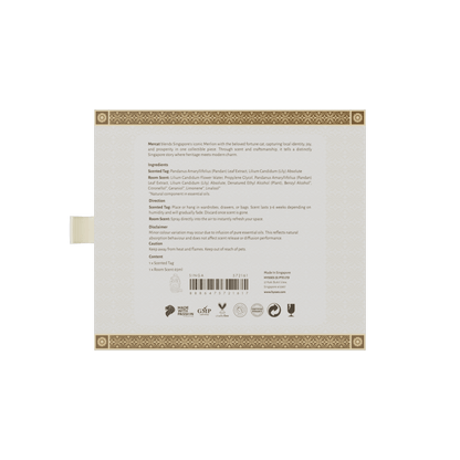 Hysses Singapore Home & Scent Gift Set of 2, Singa Mercat Scented Tag & Room Scent, Pandanus Lily