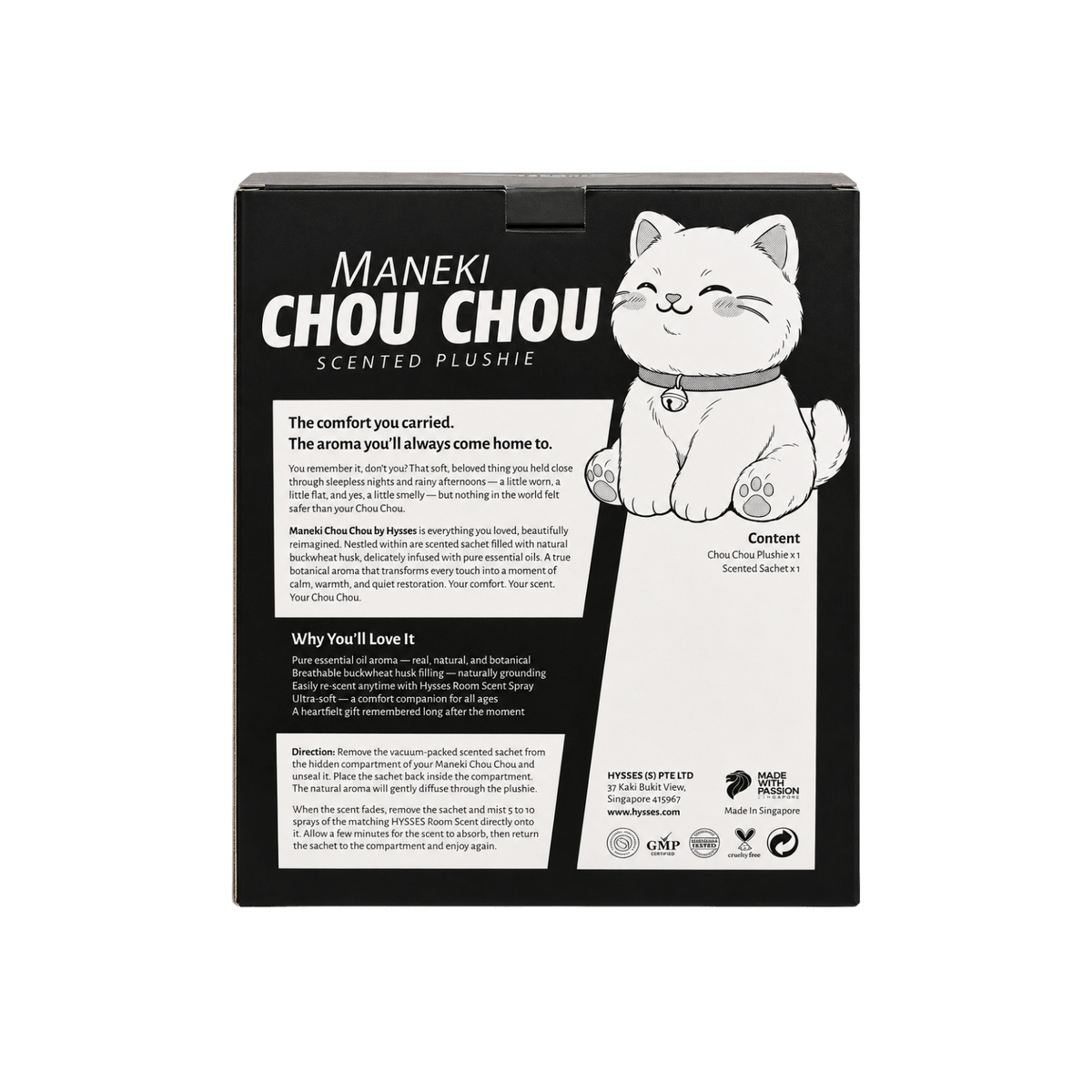 Hysses Singapore Home & Scent Maneki Chou Chou Plushie, Bergamot Geranium