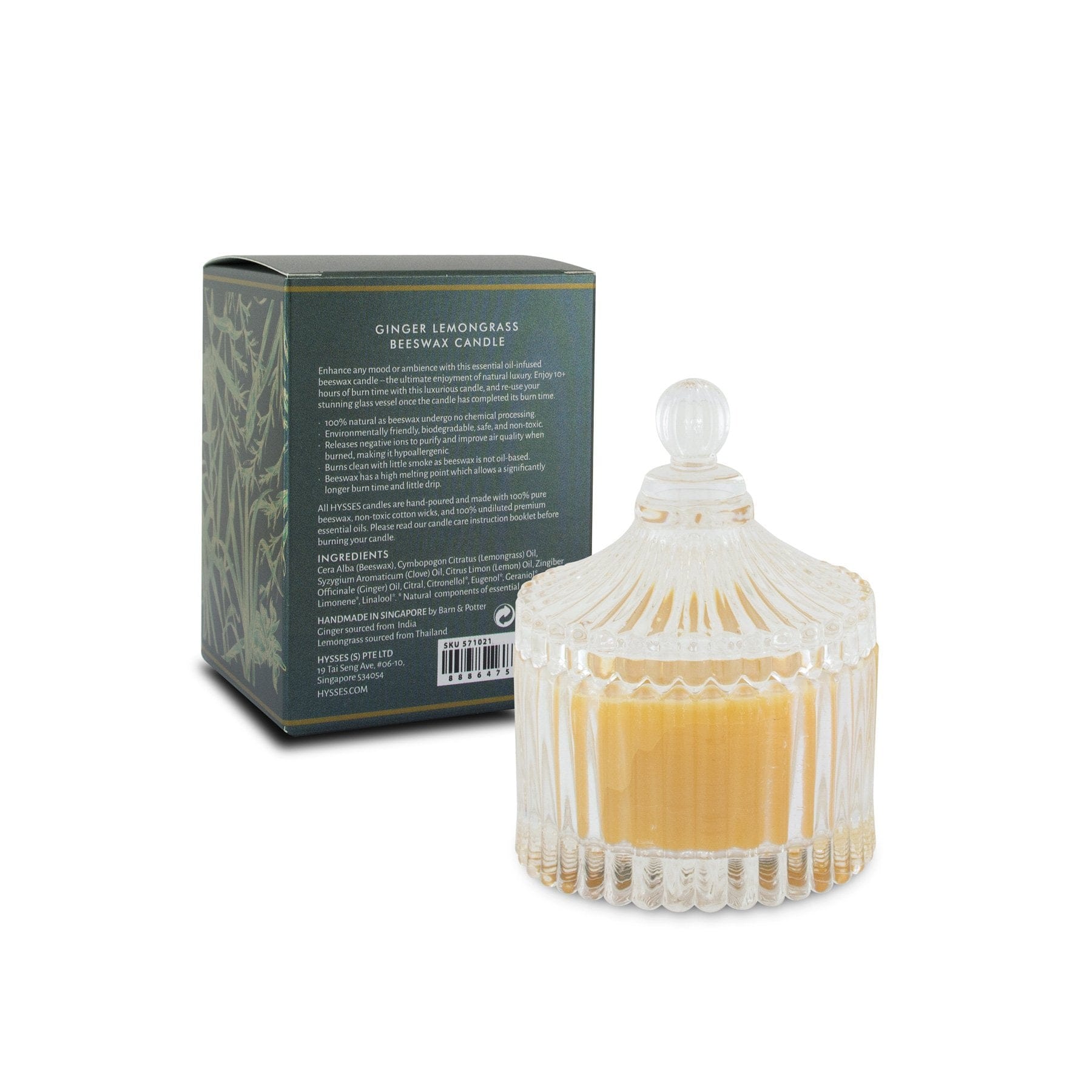 Hysses Home Scents 650g Beeswax Candle Ginger Lemongrass, 650g