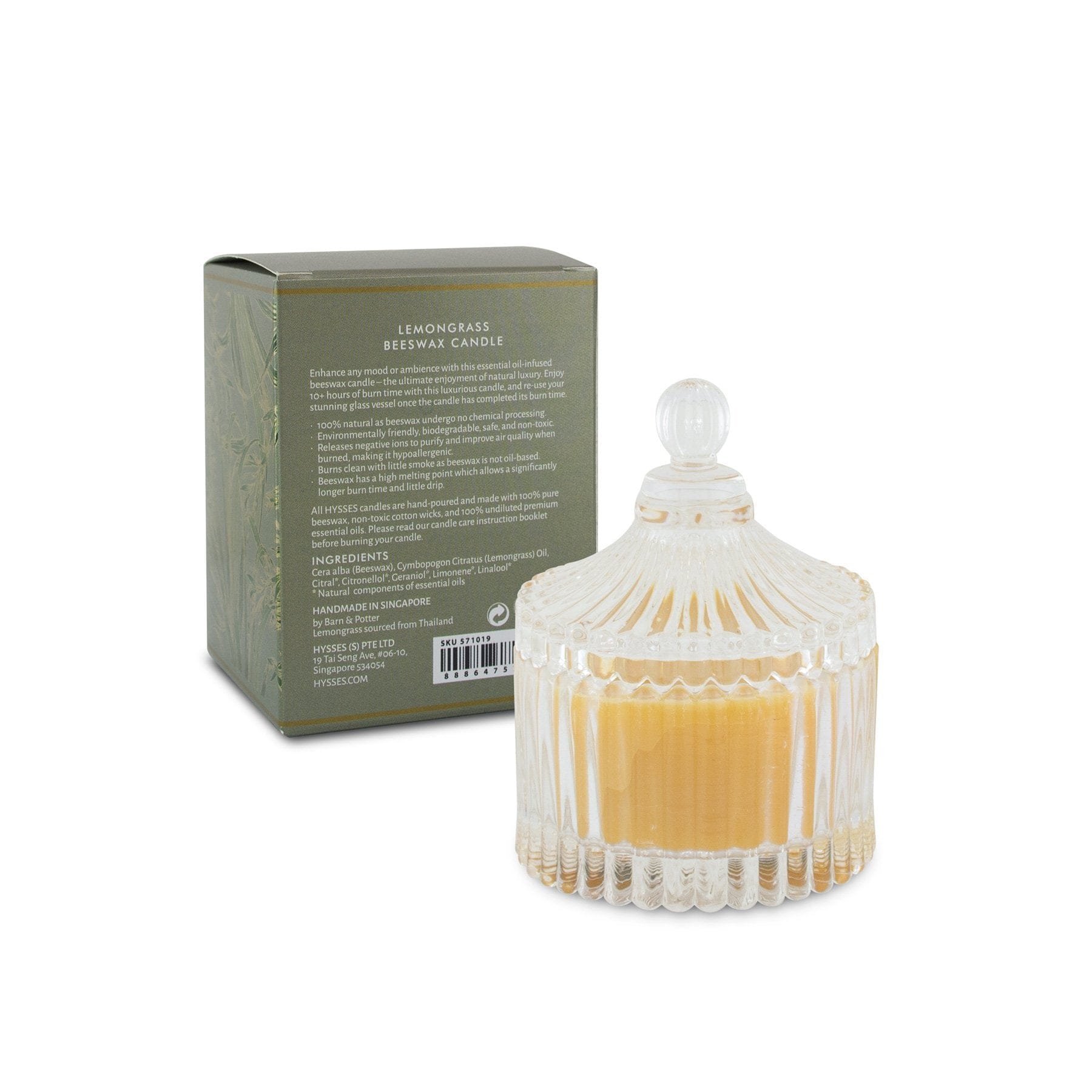Hysses Home Scents 650g Beeswax Candle Lemongrass, 650g