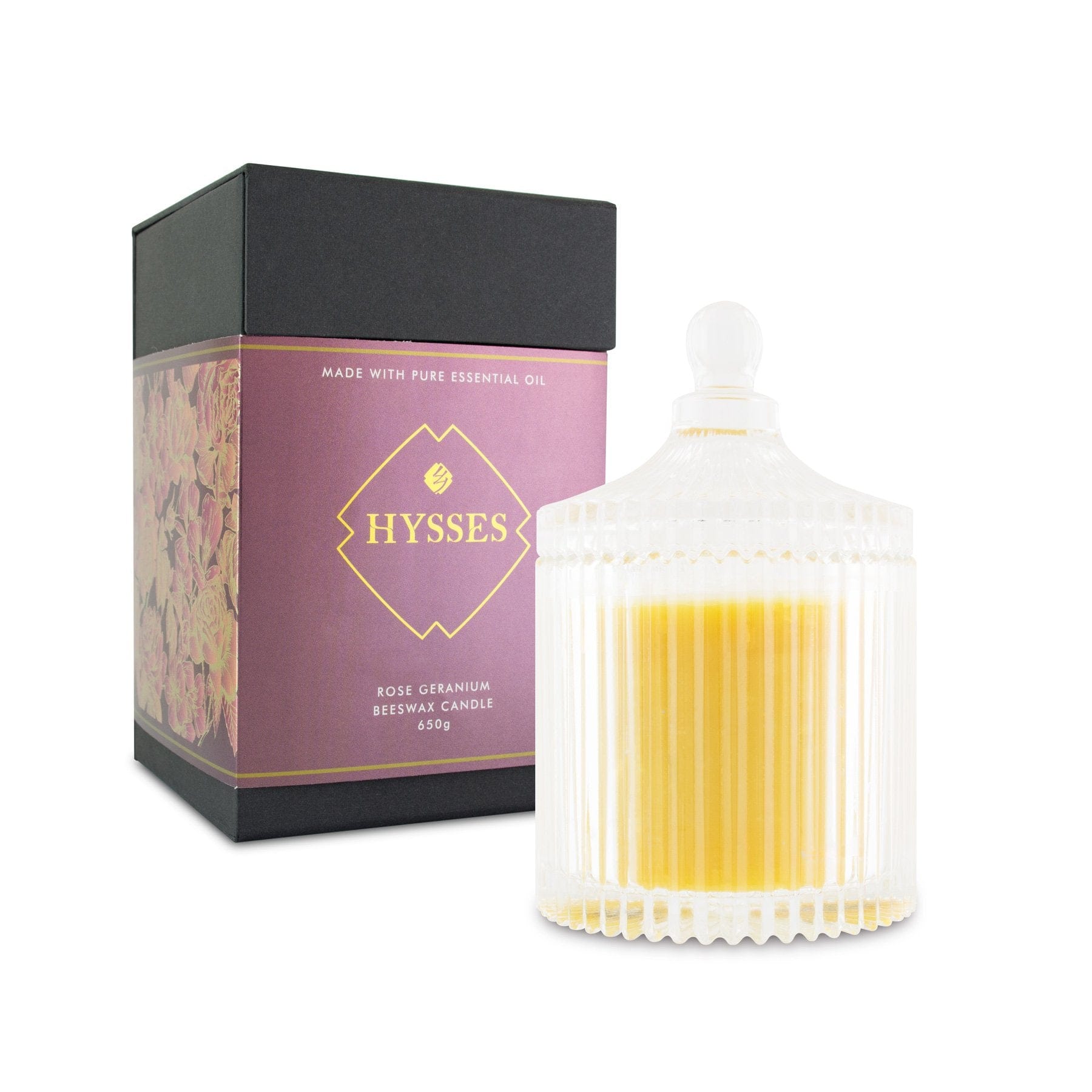 Hysses Home Scents 200g Beeswax Candle Rose Geranium 200g