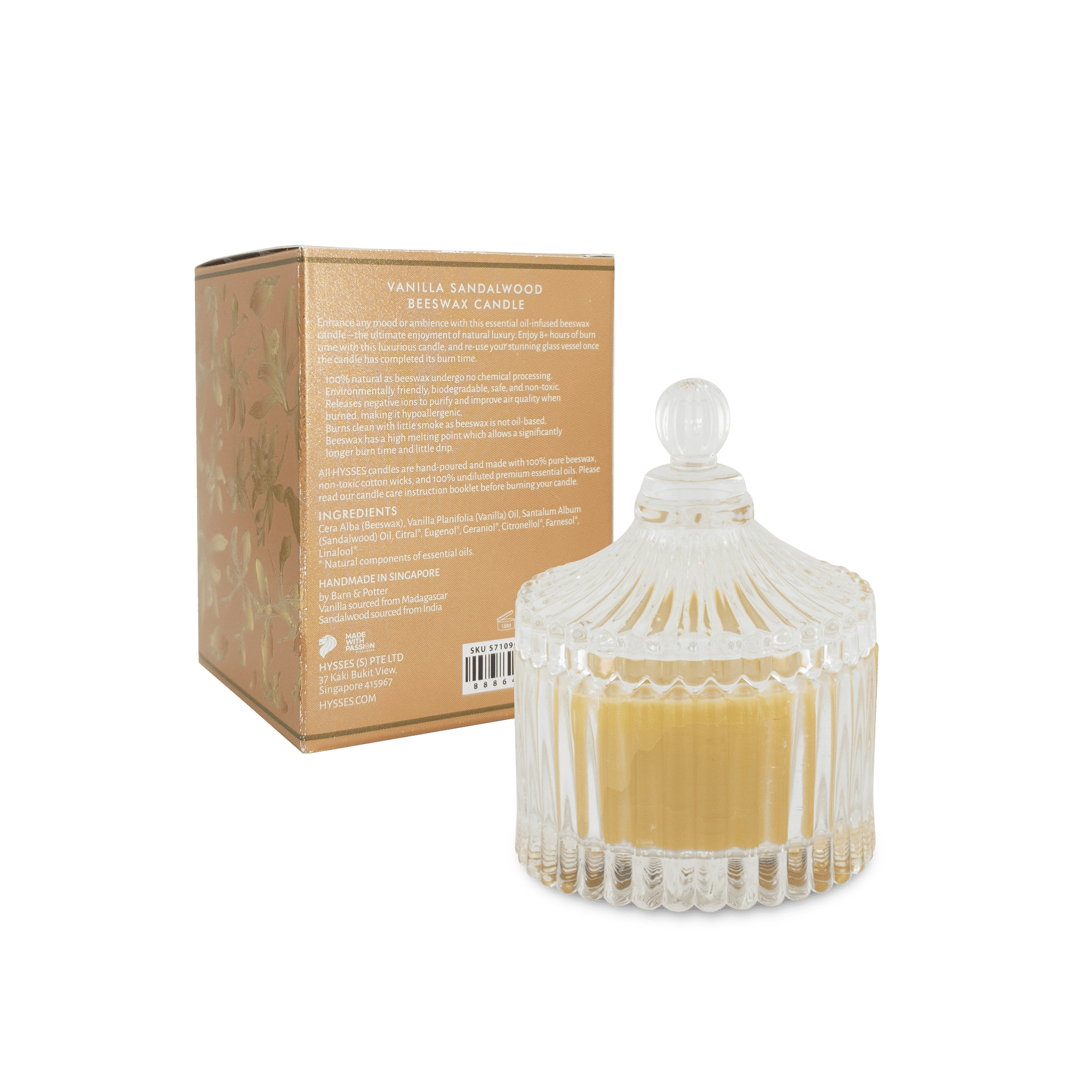 Hysses Home Scents 100g Beeswax Candle Vanilla Sandalwood 100g