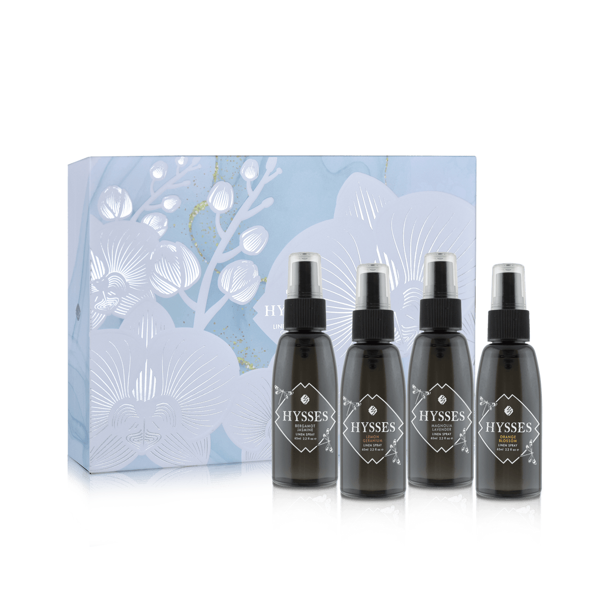 Hysses Home Scents Gift Set Of 4 Linen Spray Set, 65ml (Lemon Geranium, Orange Blossom, Magnolia Lavender, Bergamot Jasmine)