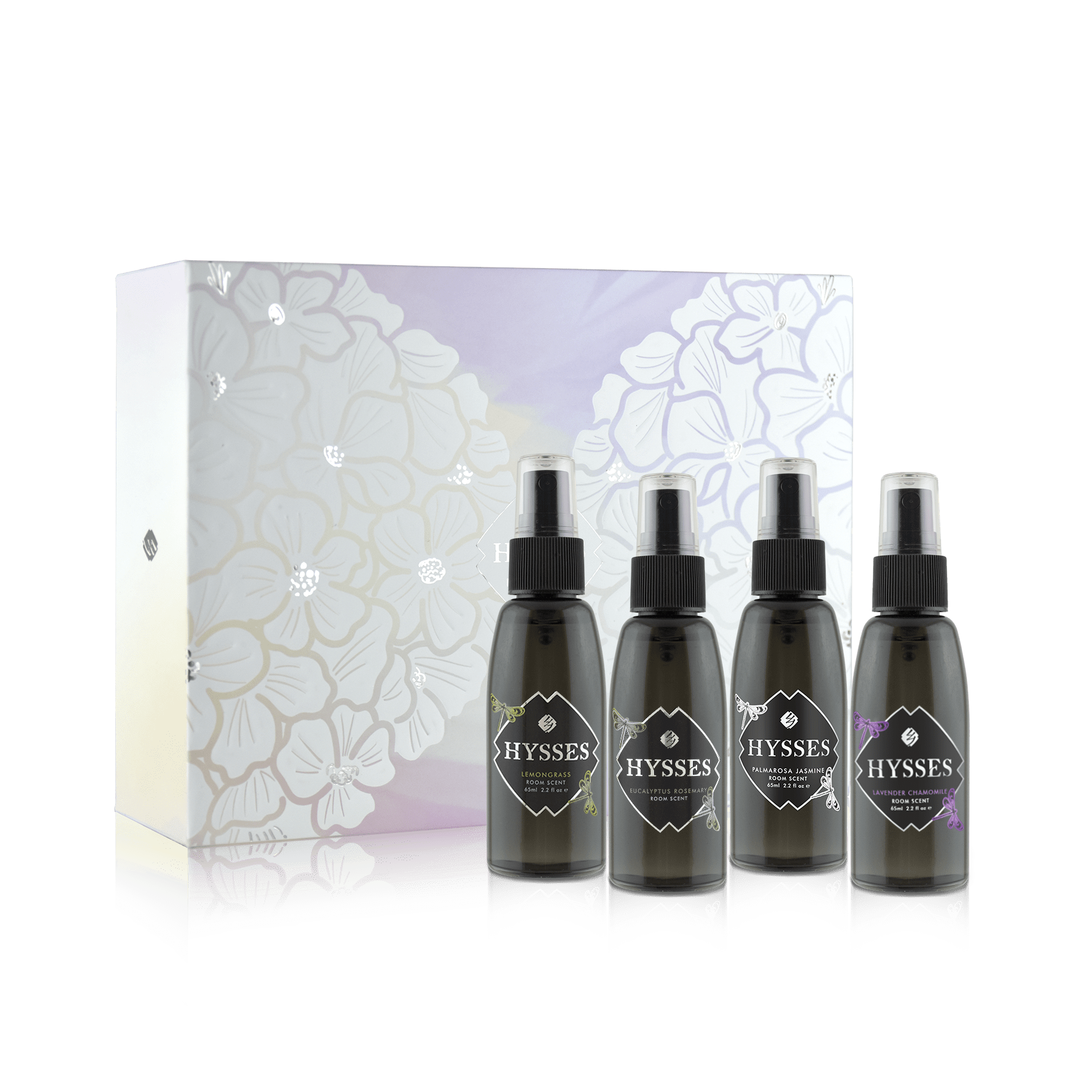 Hysses Home Scents Gift Set Of 4 Room Scent, 65ml (Palmarosa Jasmine, Lavender Chamomile, Eucalyptus Rosemary, Lemongrass)