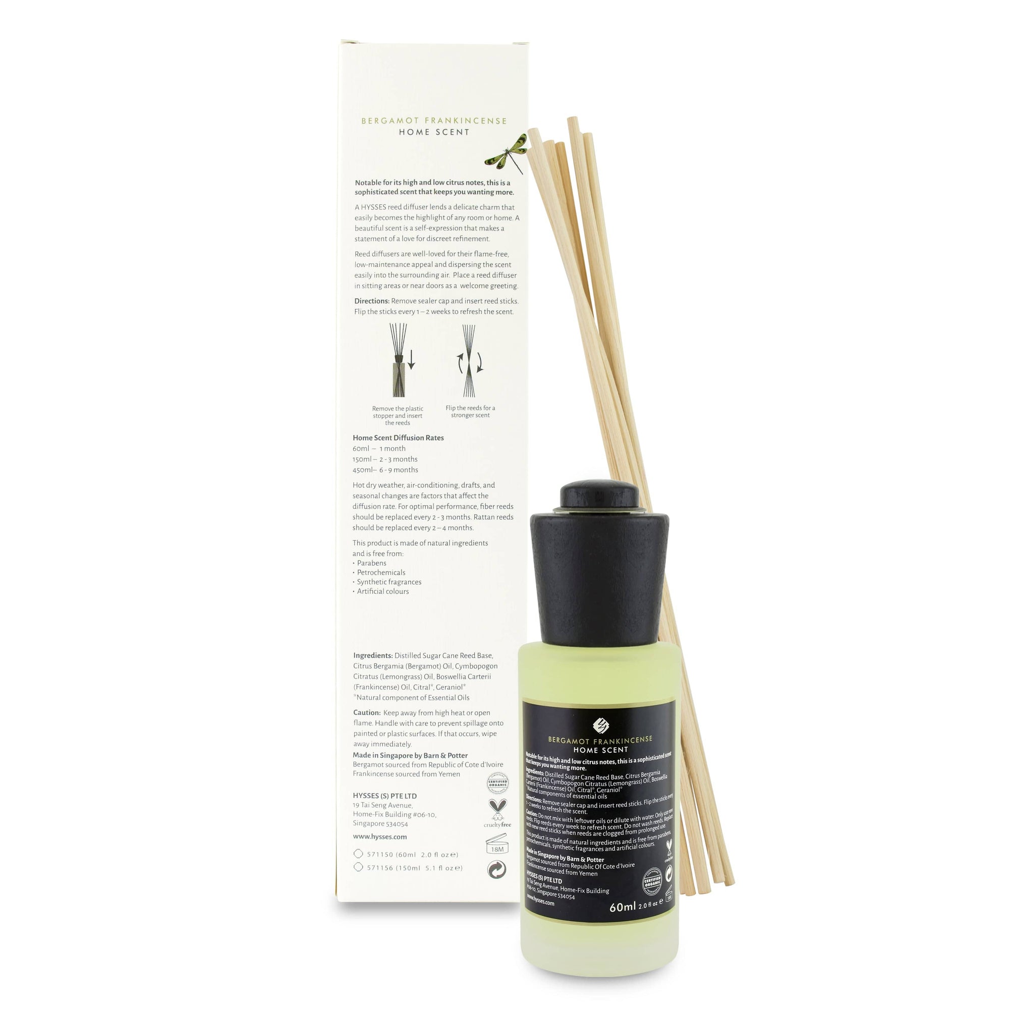Hysses Home Scents 150ml Home Scent Reed Diffuser Bergamot Frankincense, 150ML