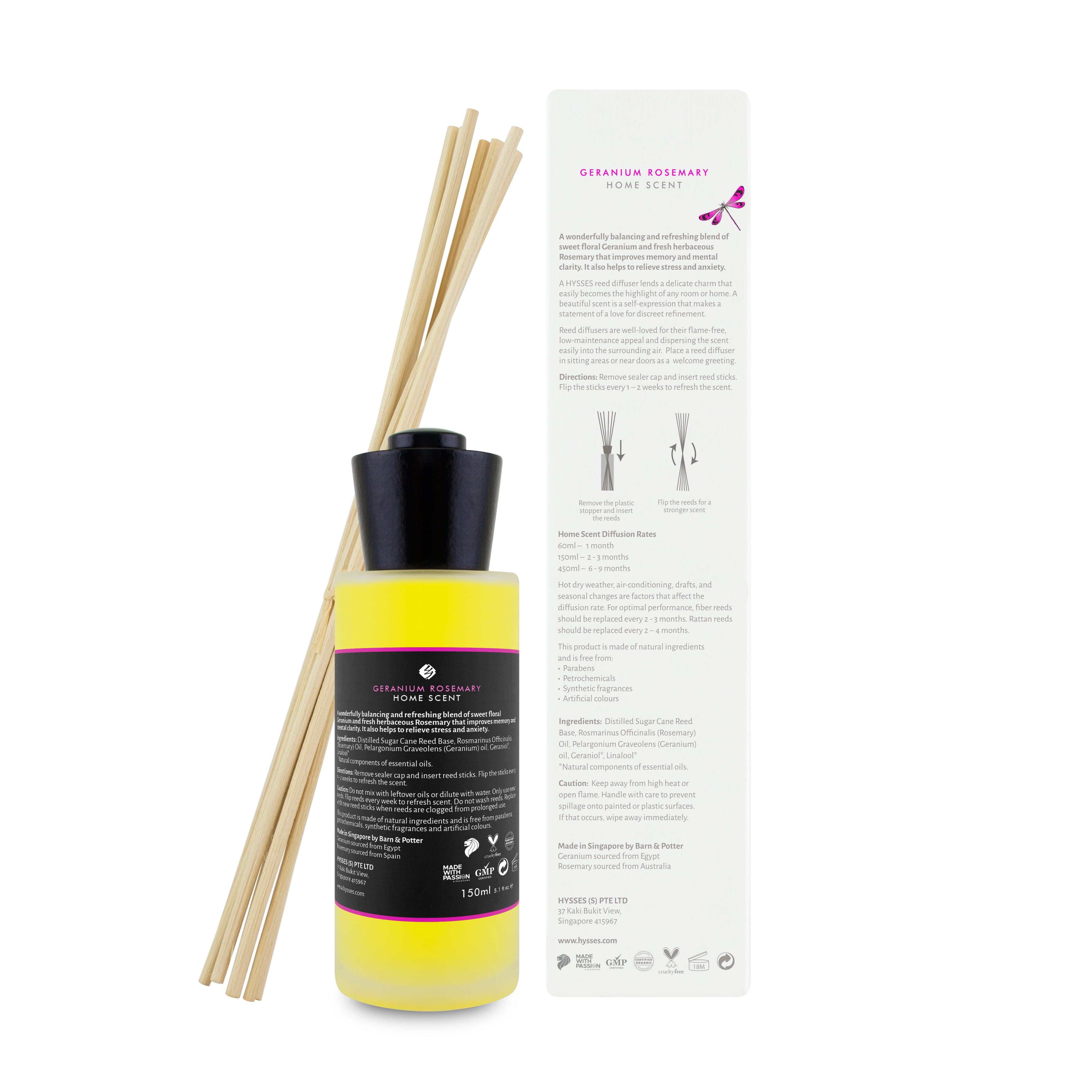 Hysses Home Scents Home Scent Reed Diffuser Geranium Rosemary