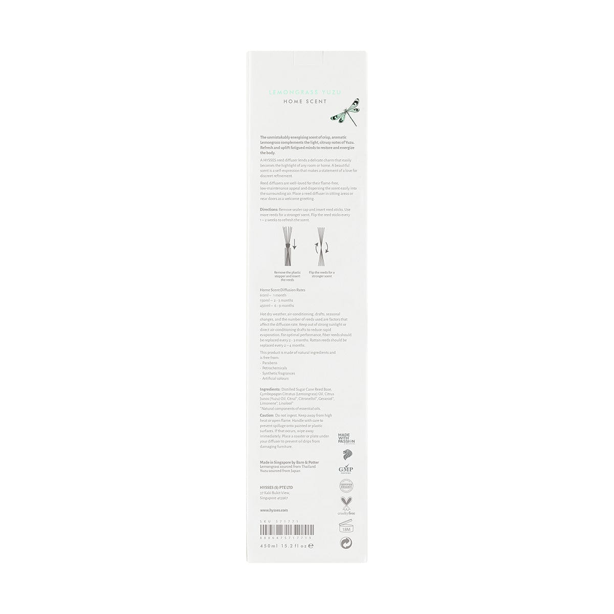 Hysses Home Scents Home Scent Reed Diffuser Lemongrass Yuzu