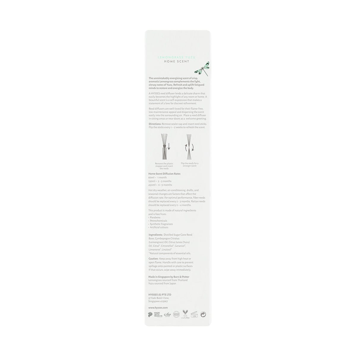 Hysses Home Scents Home Scent Reed Diffuser Lemongrass Yuzu
