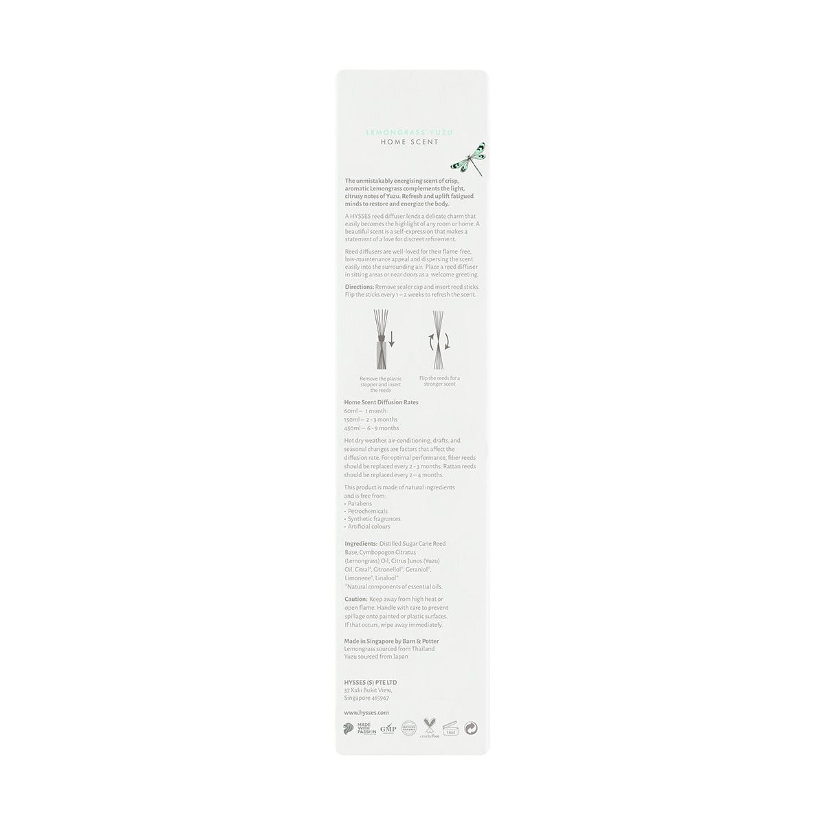 Hysses Home Scents Home Scent Reed Diffuser Lemongrass Yuzu