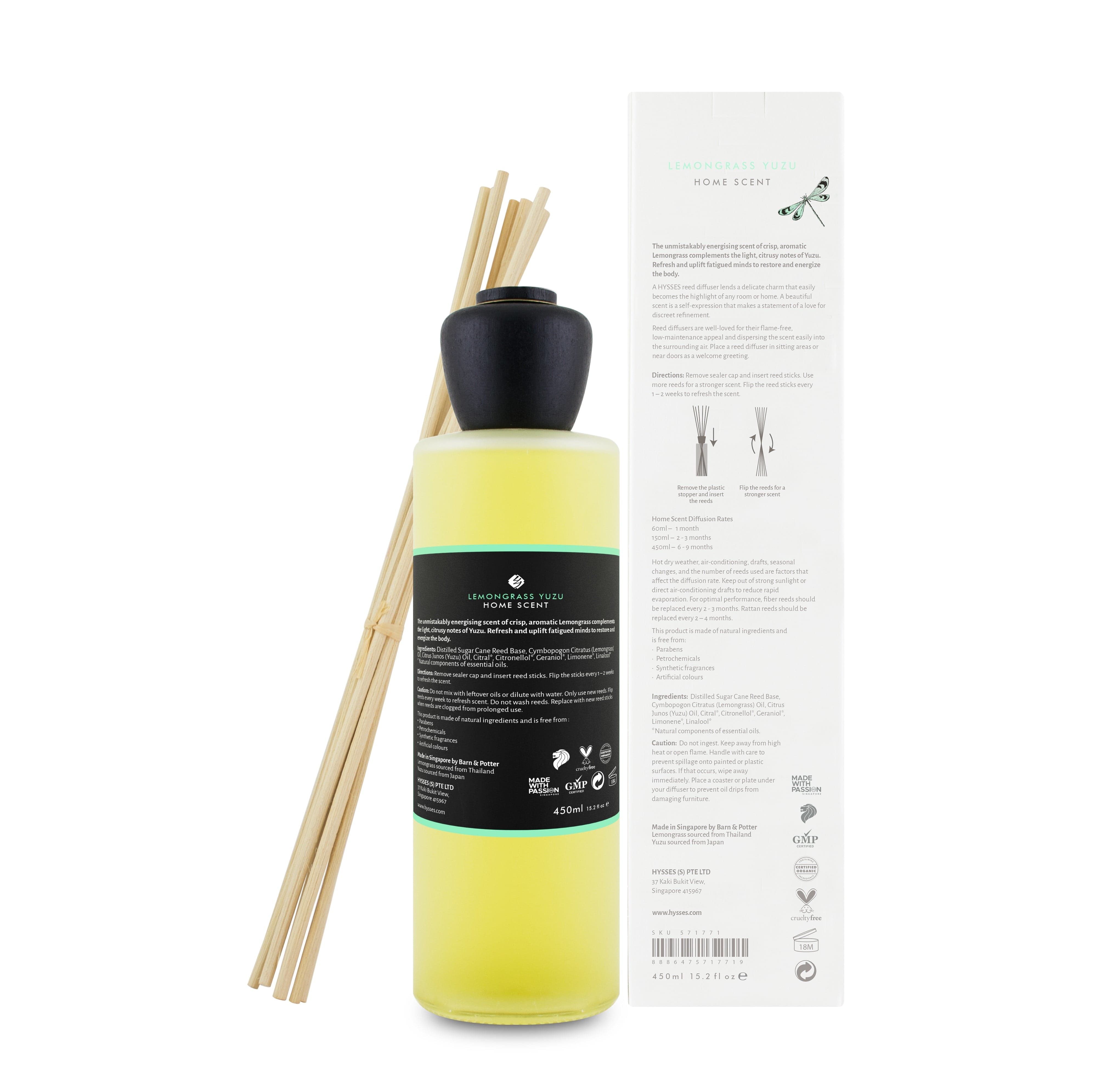 Hysses Home Scents Home Scent Reed Diffuser Lemongrass Yuzu
