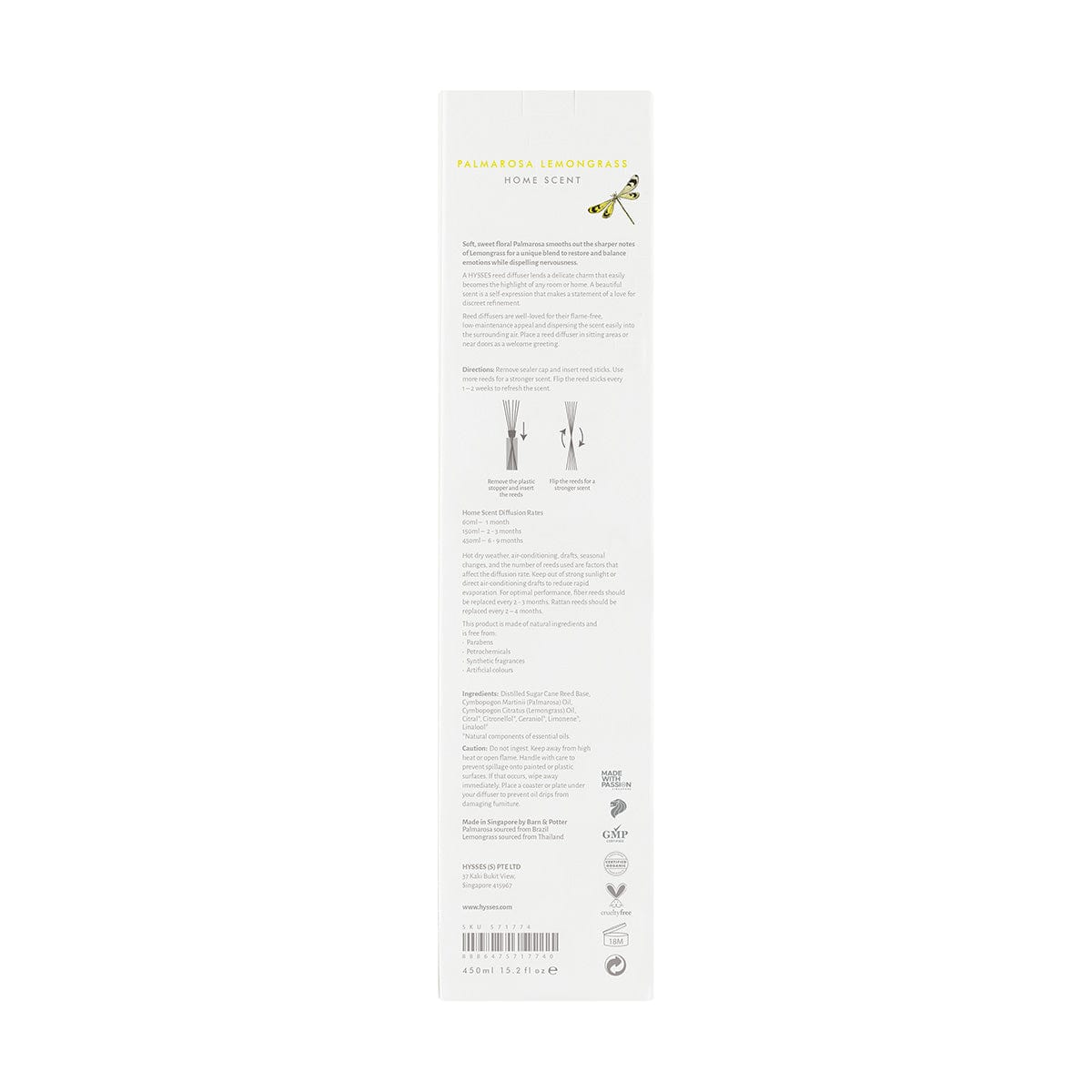 Hysses Home Scents Home Scent Reed Diffuser Palmarosa Lemongrass