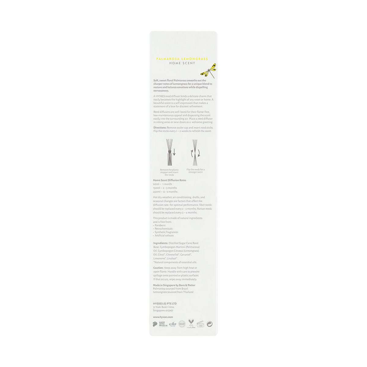 Hysses Home Scents Home Scent Reed Diffuser Palmarosa Lemongrass
