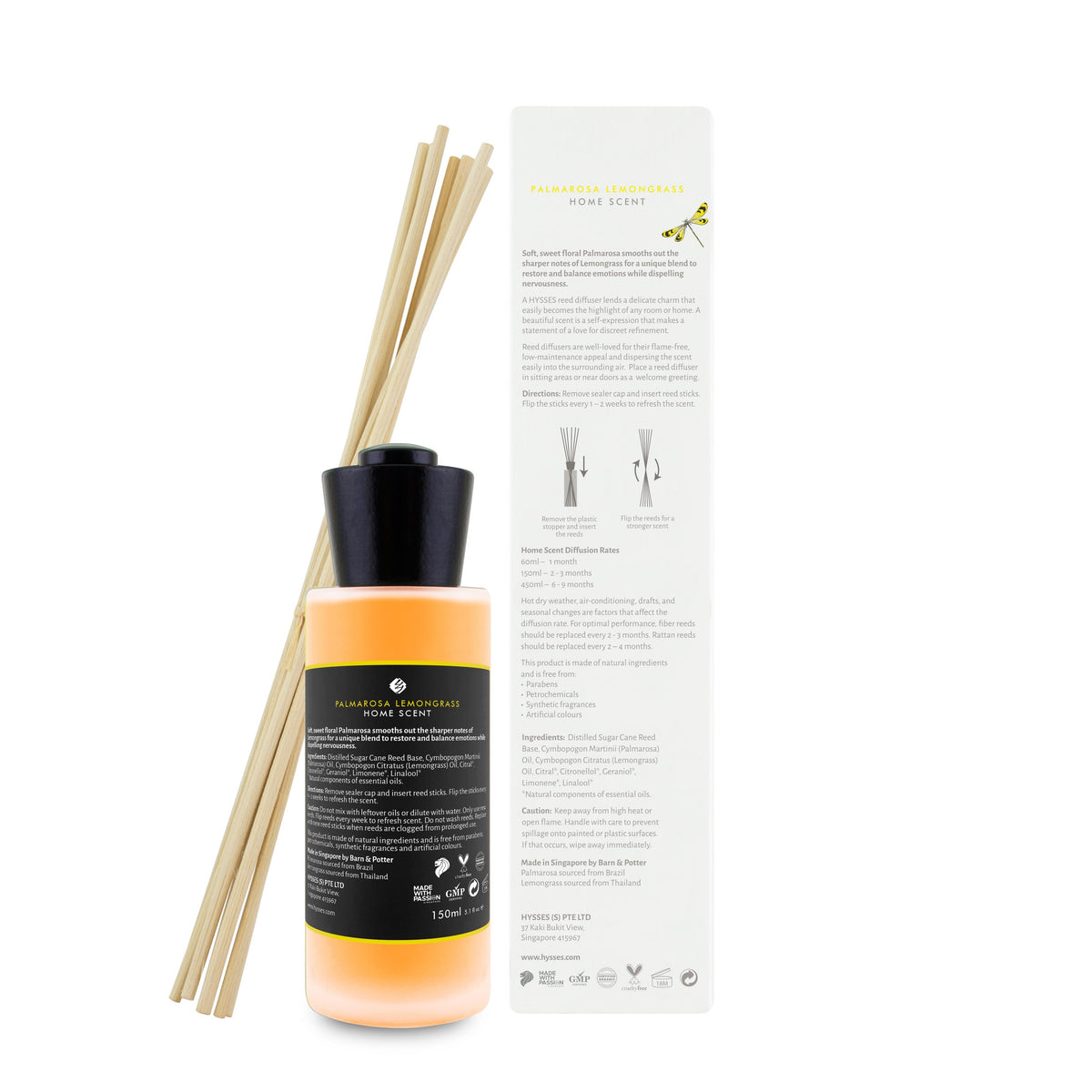 Hysses Home Scents 150ml Home Scent Reed Diffuser Palmarosa Lemongrass, 150ml