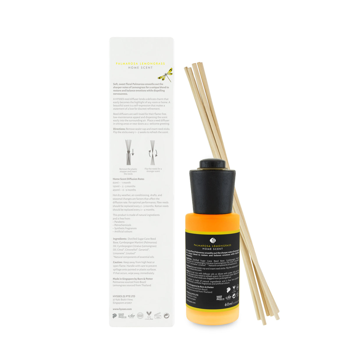 Hysses Home Scents 60ml Home Scent Reed Diffuser Palmarosa Lemongrass, 60ml