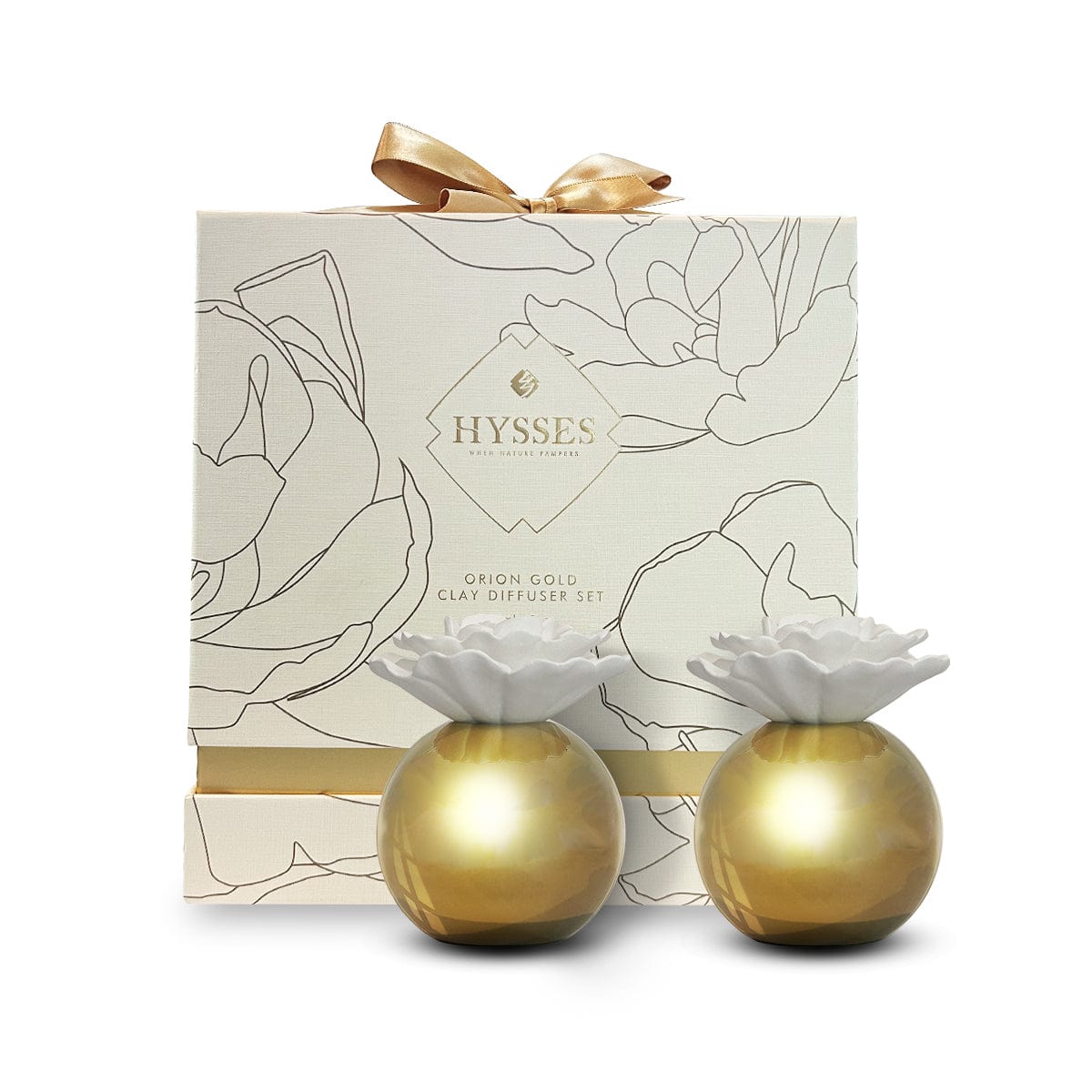 Hysses Home Scents Orion Gold Clay Diffuser Set of 2, Bergamot Sandalwood & Geranium Rosemary