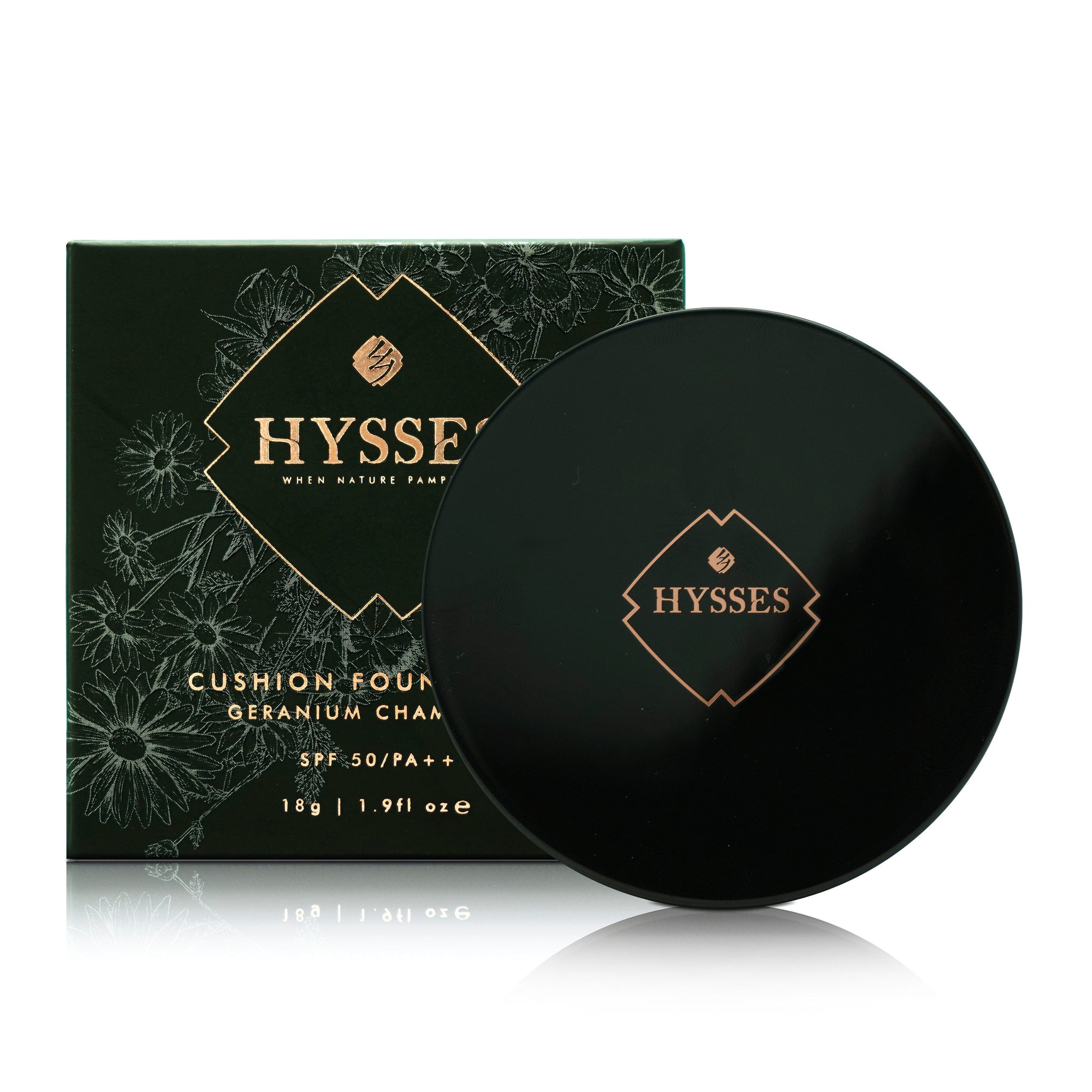 Hysses Face Care Beige Absolute Coverage Cushion Foundation Geranium Chamomile Broad Spectrum SPF50/PA++, Beige 15G