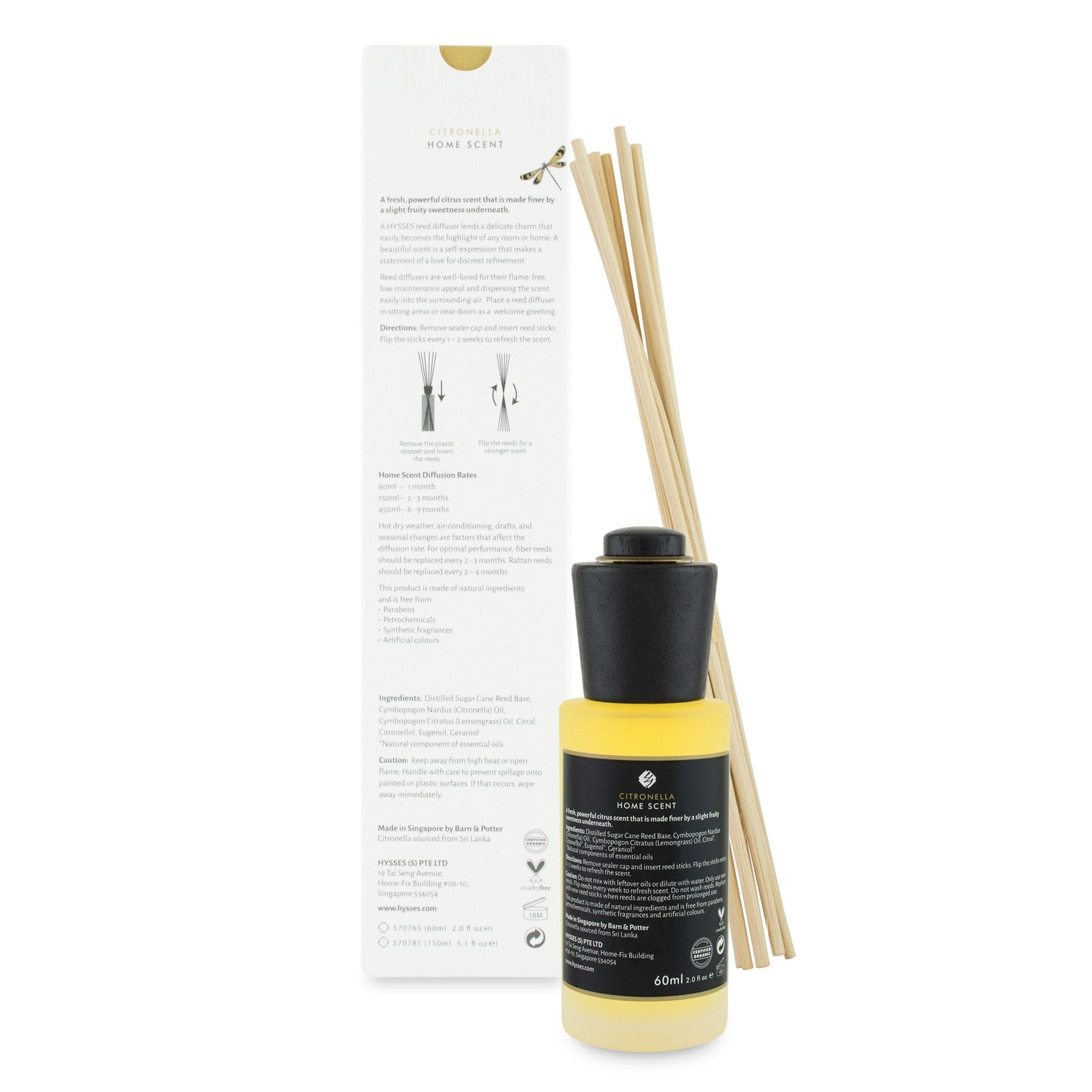 Hysses Home Scents 60ml Home Scent Reed Diffuser Citronella, 60ml